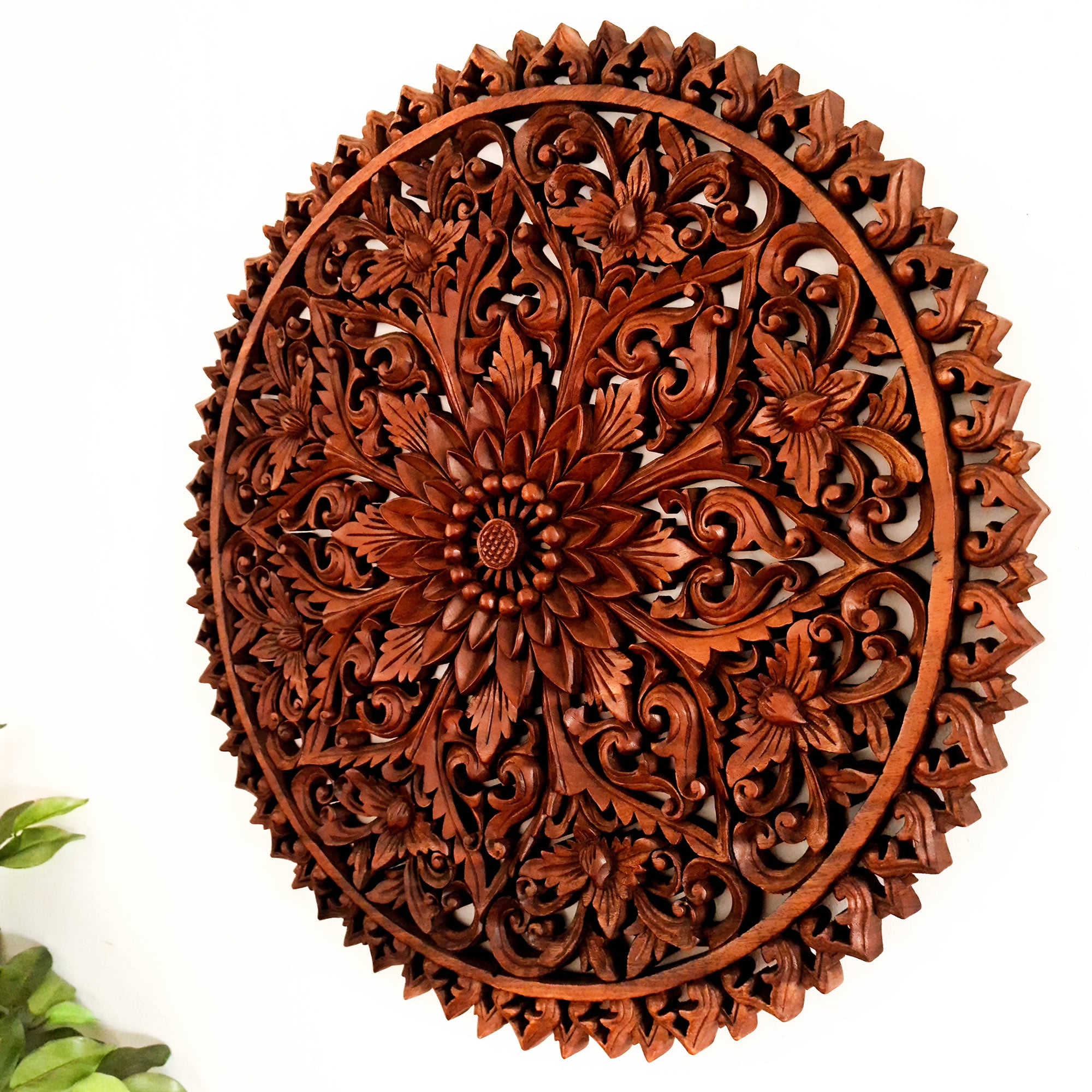 Mandala Hand Carved Teakwood Decorative Large Round Wall Art Headboard