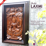 Hindu Goddess Laxmi Hand-Carved Teakwood Decorative Sculpture Mandir Wall Art
