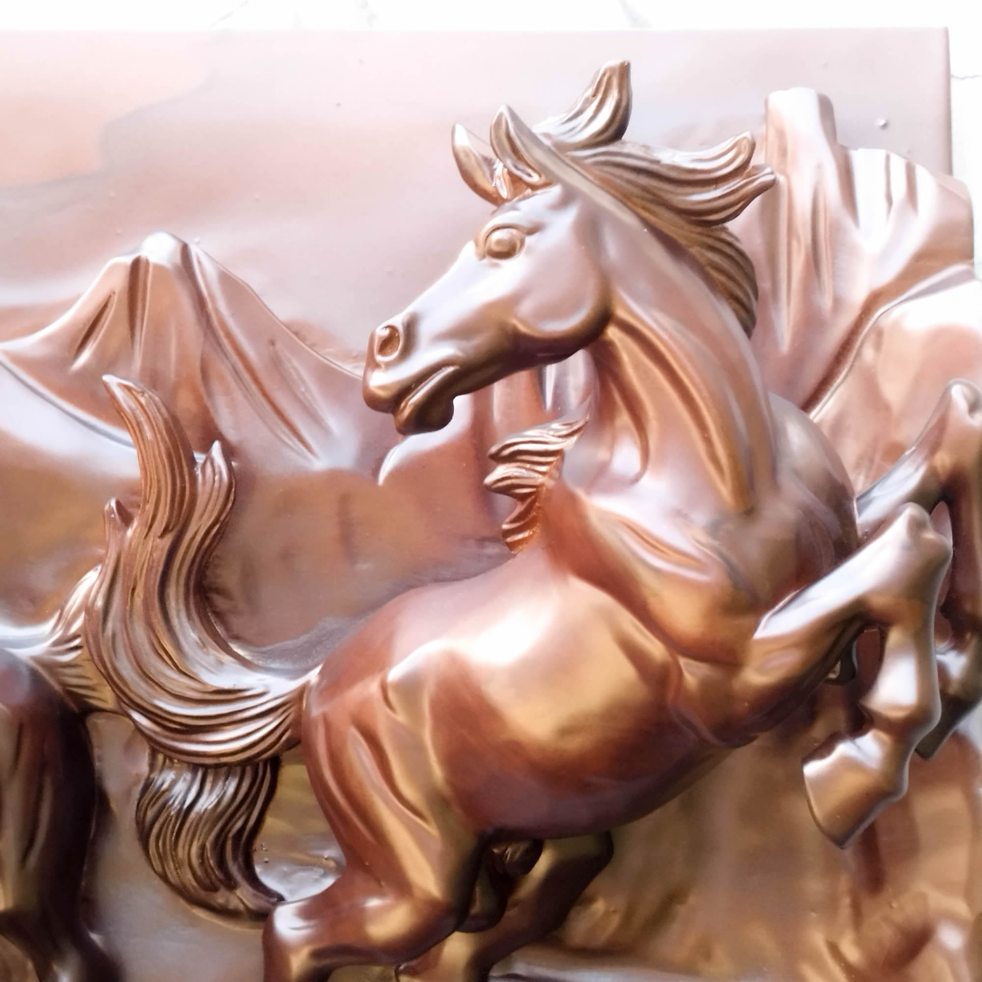 Hand Carved Teakwood Wild Running Horses Stallion Decorative Sculpture Wall Art. This stunning hand-carved running horse teakwood sculpture wall art is simply breathtaking, unique, and one-off.