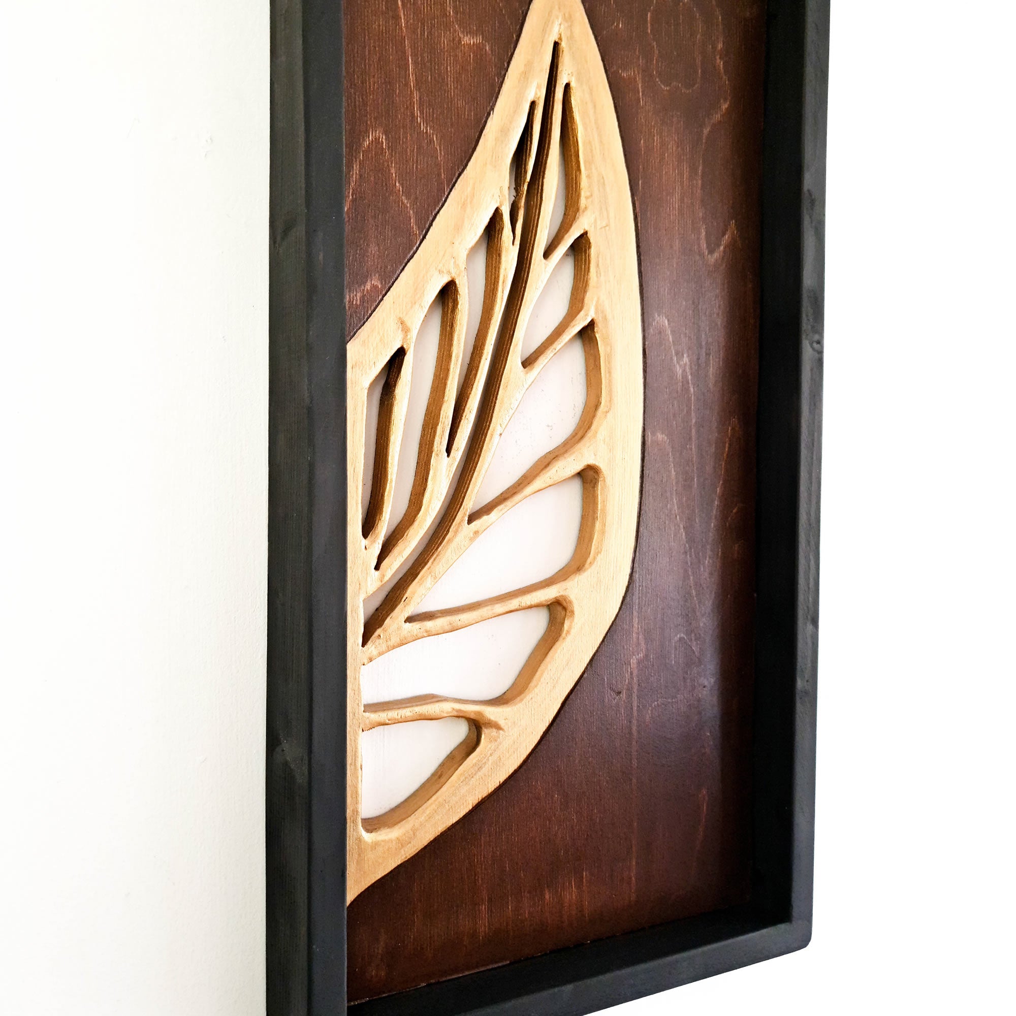 Golden Leaves Long - Handmade Carved Decoration Wooden Wall Art Gift Easternada #easternadawoodart