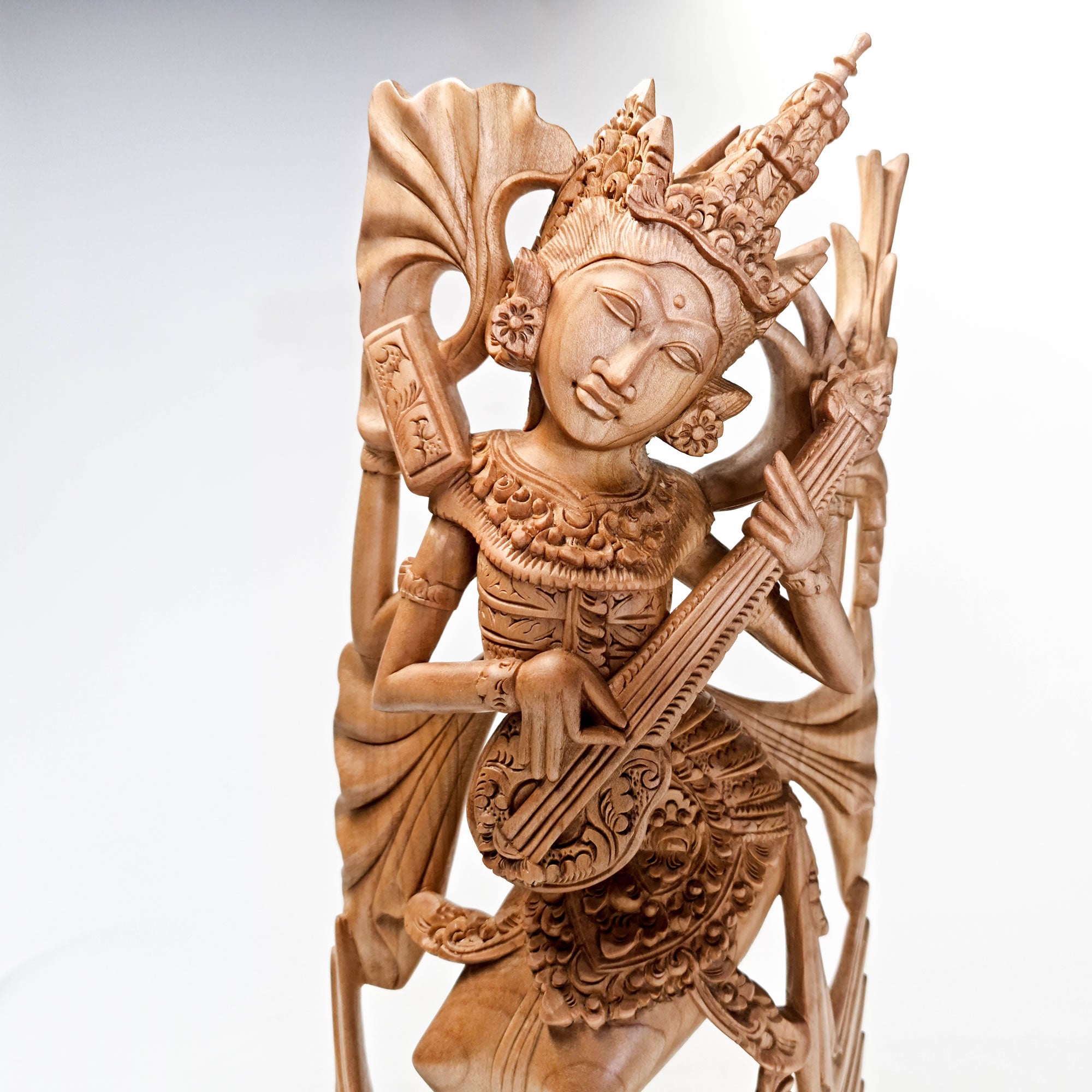Saraswati Goddess Hand-carved wooden Sculpture Art Hindu Mandir Pooja