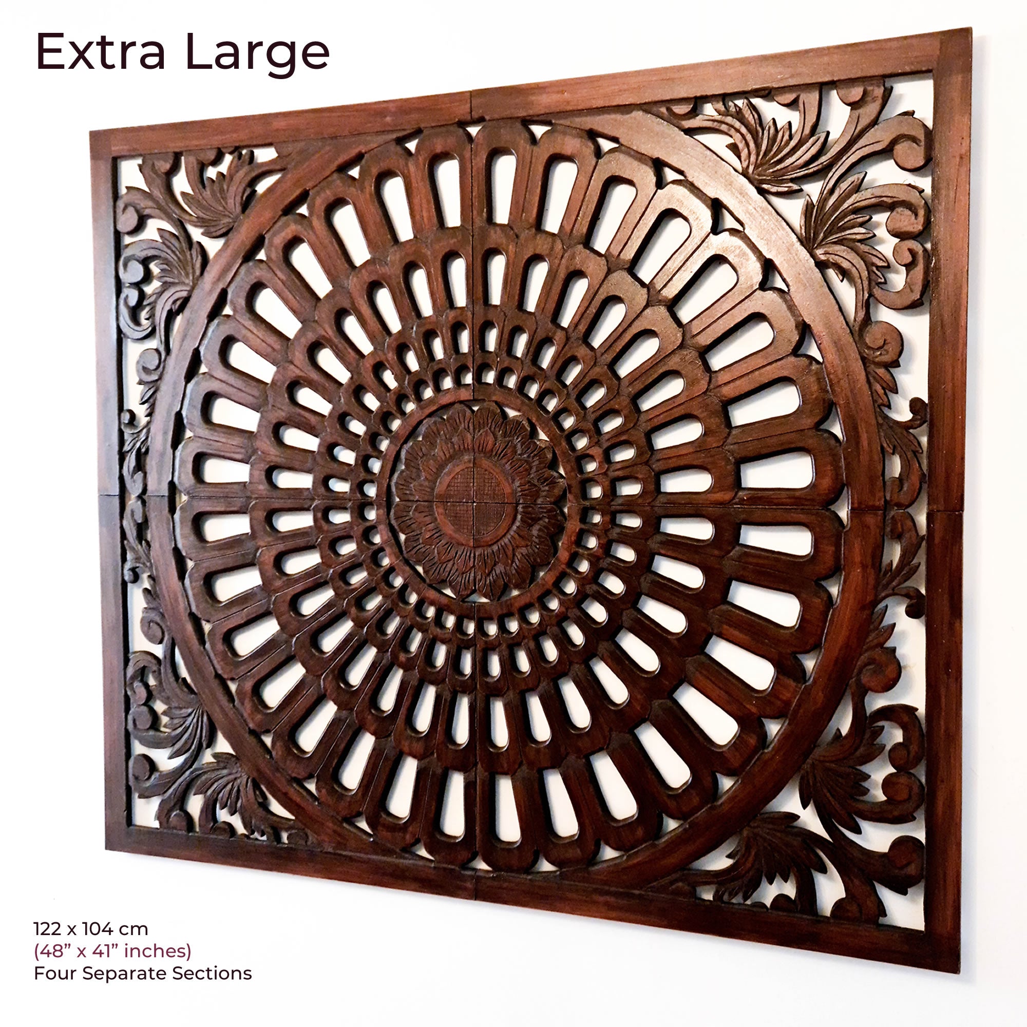 Stunning Large Hand-Carved Decorative Wooden Wall Art Mandala. This beauty is great for decorating your interior walls for an eye-catching backdrop.