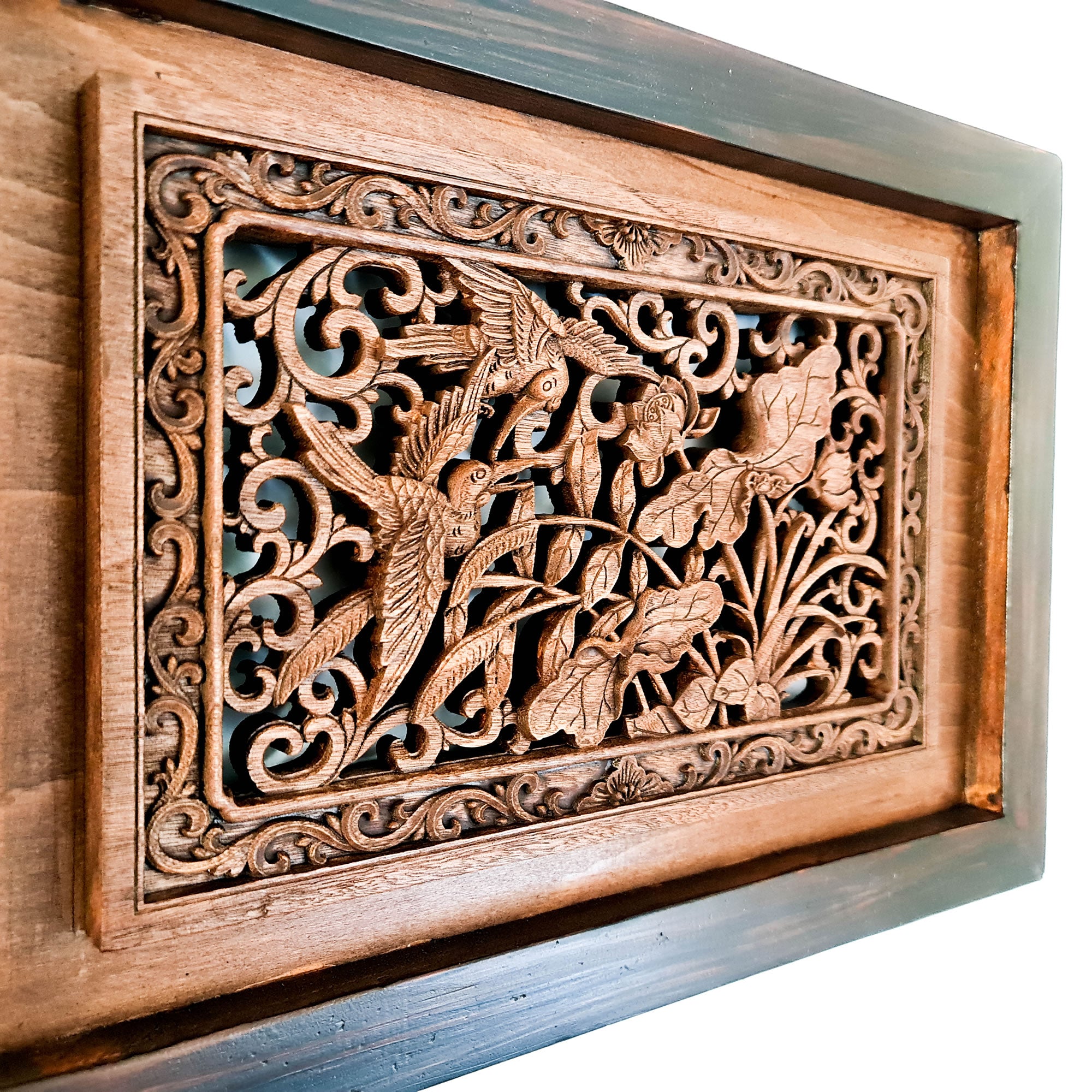 Carved Wooden Wall Art - Flying Garden Birds