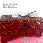 Hand-Carved Large Teakwood Storage Ottoman Decorative Furniture