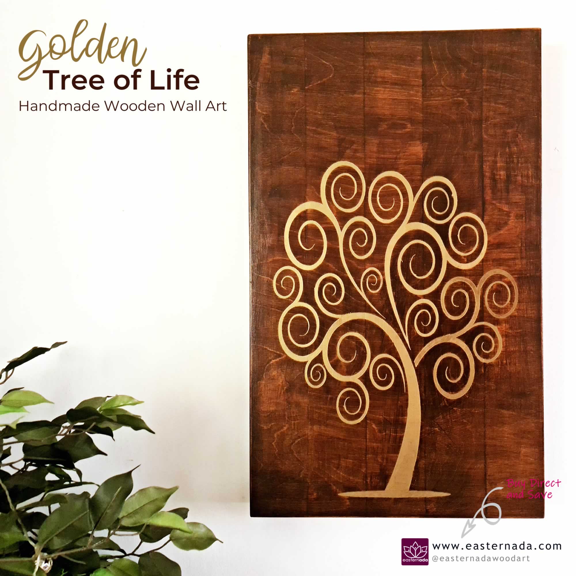 The Golden Tree of Life is a stunning piece of wooden decorative wall art, meticulously handcrafted by artisans.