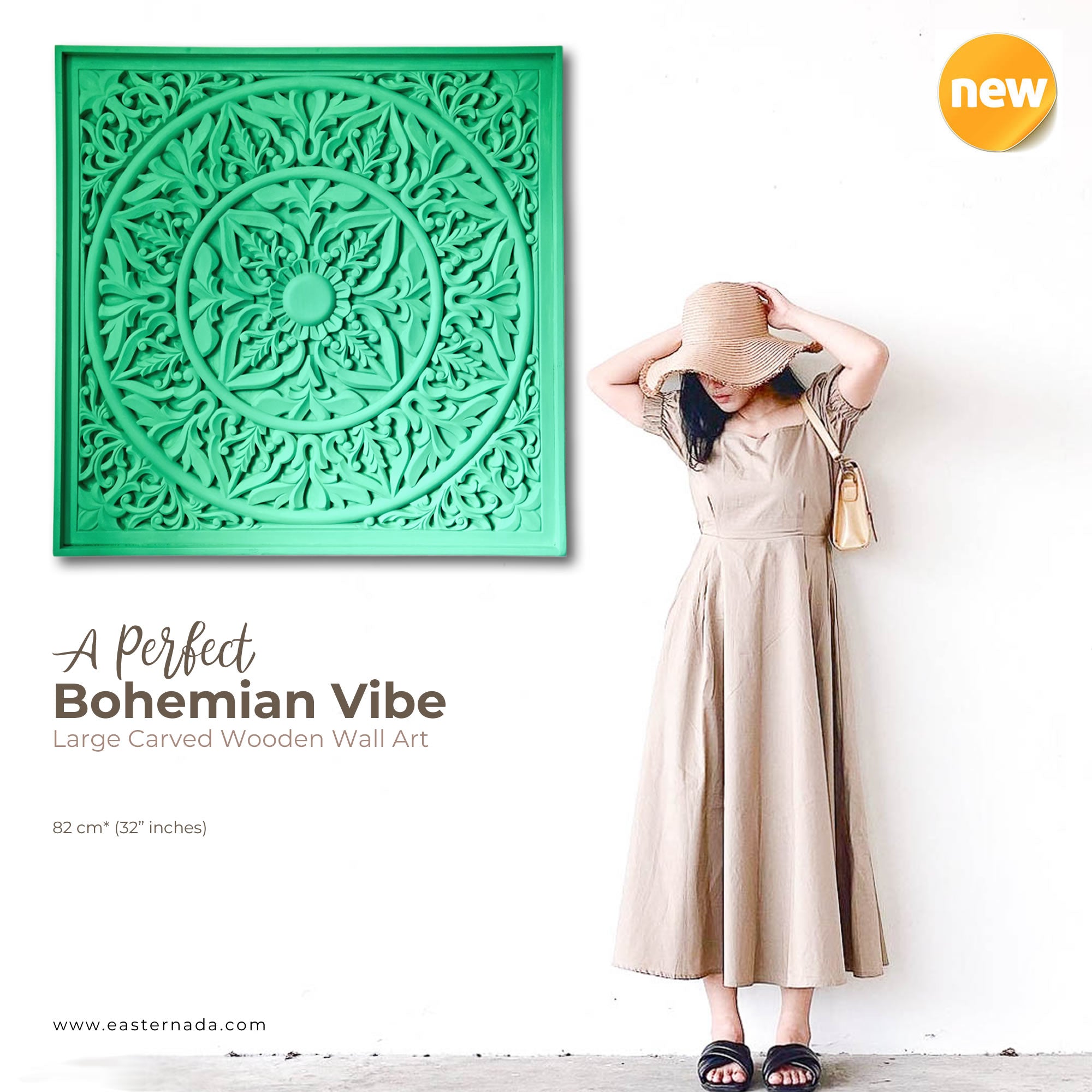 Simply Awesome, this bohemian boho-styled large carved mandala can be used in any room and will compliment the bohemian vibes. The Aqua Turquoise blue color is inviting yet subtle.