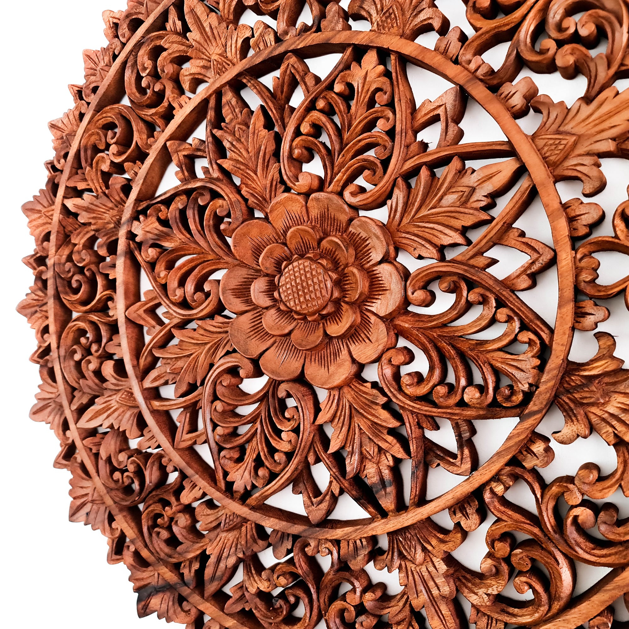Mandala Hand Carved Teakwood Decorative Large Round Wall Art Headboard