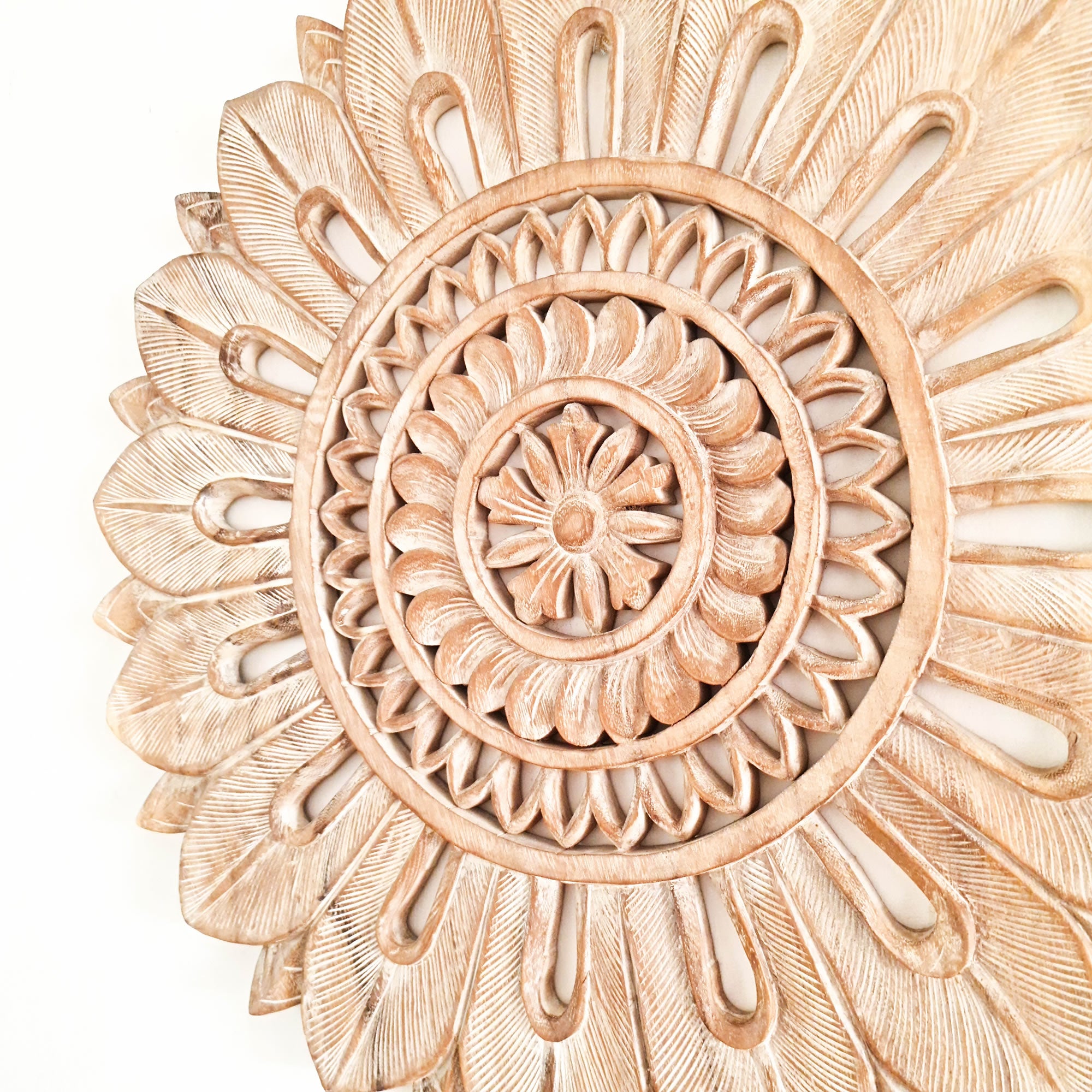 Bohemian Mandala Hand Carved Teakwood Decorative Large Round Wall Art Headboard