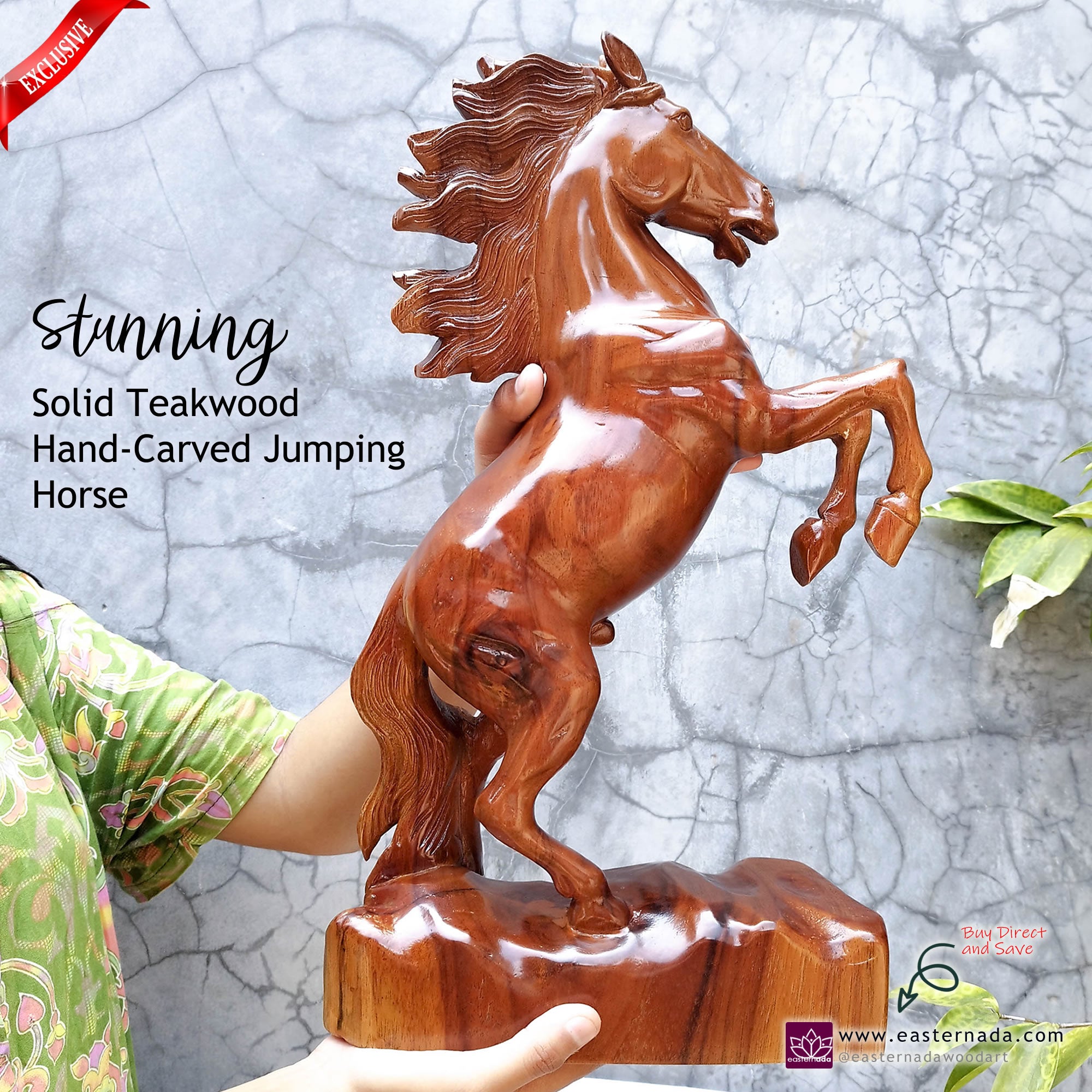 Horse Hand Carved Decorative Teakwood Sculpture Unique Gift, Equestrian Horse Riding