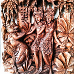 Elevate your sacred space with our exquisite Radha Krishna Teakwood Wall Art. This stunning sculpture, hand-carved with intricate detail from premium teakwood, is a true testament to artisanal mastery.