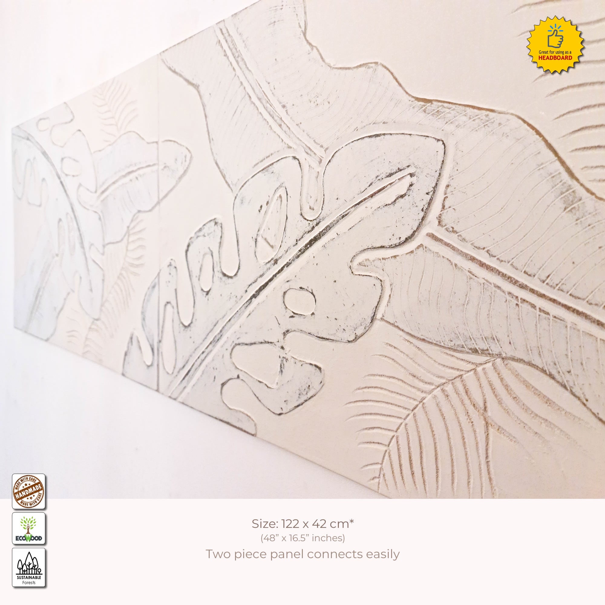 Distressed Leaves Long Bohemian Hand-carved Wooden Decorative Room Wall Art