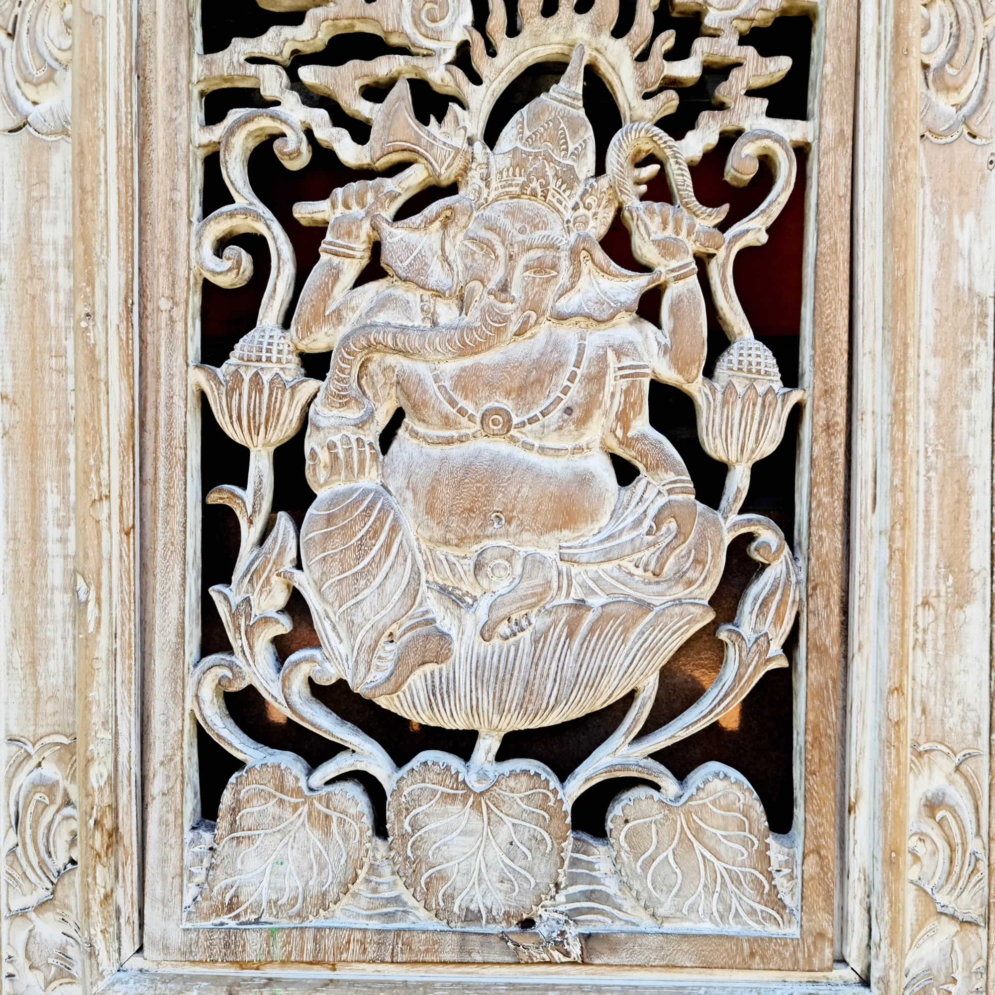 Hand-carved Distressed White Antique Style Decorative Wall Art Sculpture Ganesha Hindu Mandir