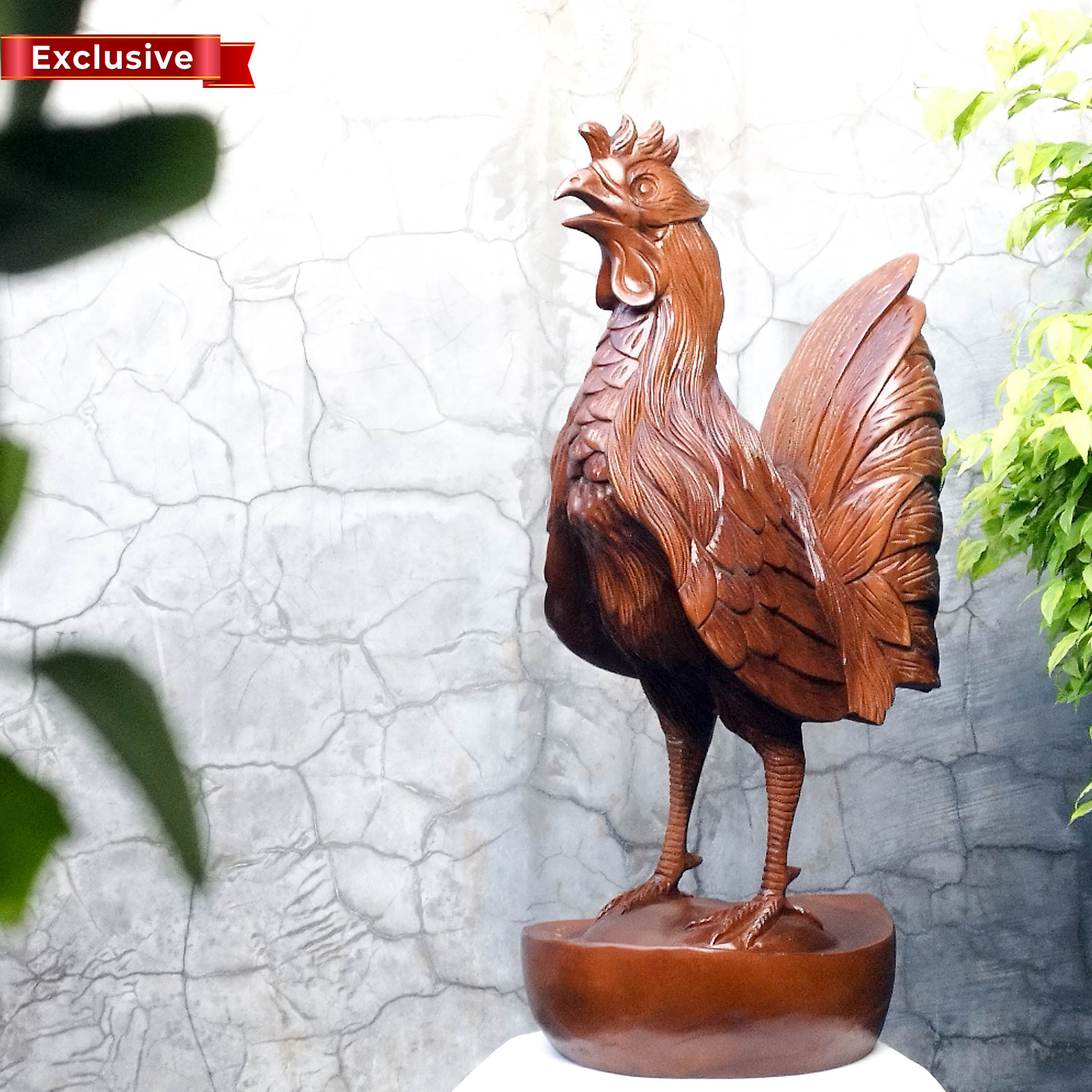 Rooster Chicken - Hand-Carved Large Teakwood Decorative Sculpture