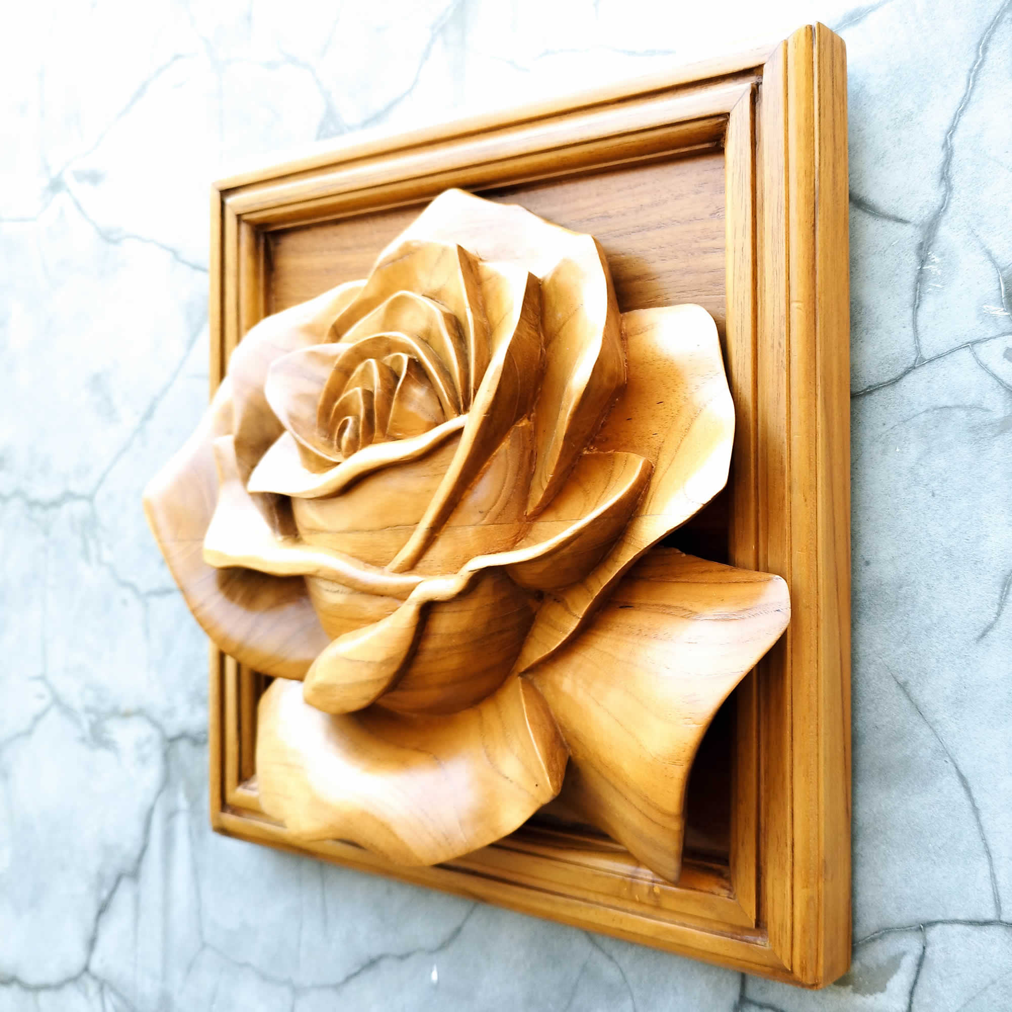 Valentine Rose Hand Carved Wooden Decorative Art Sculpture