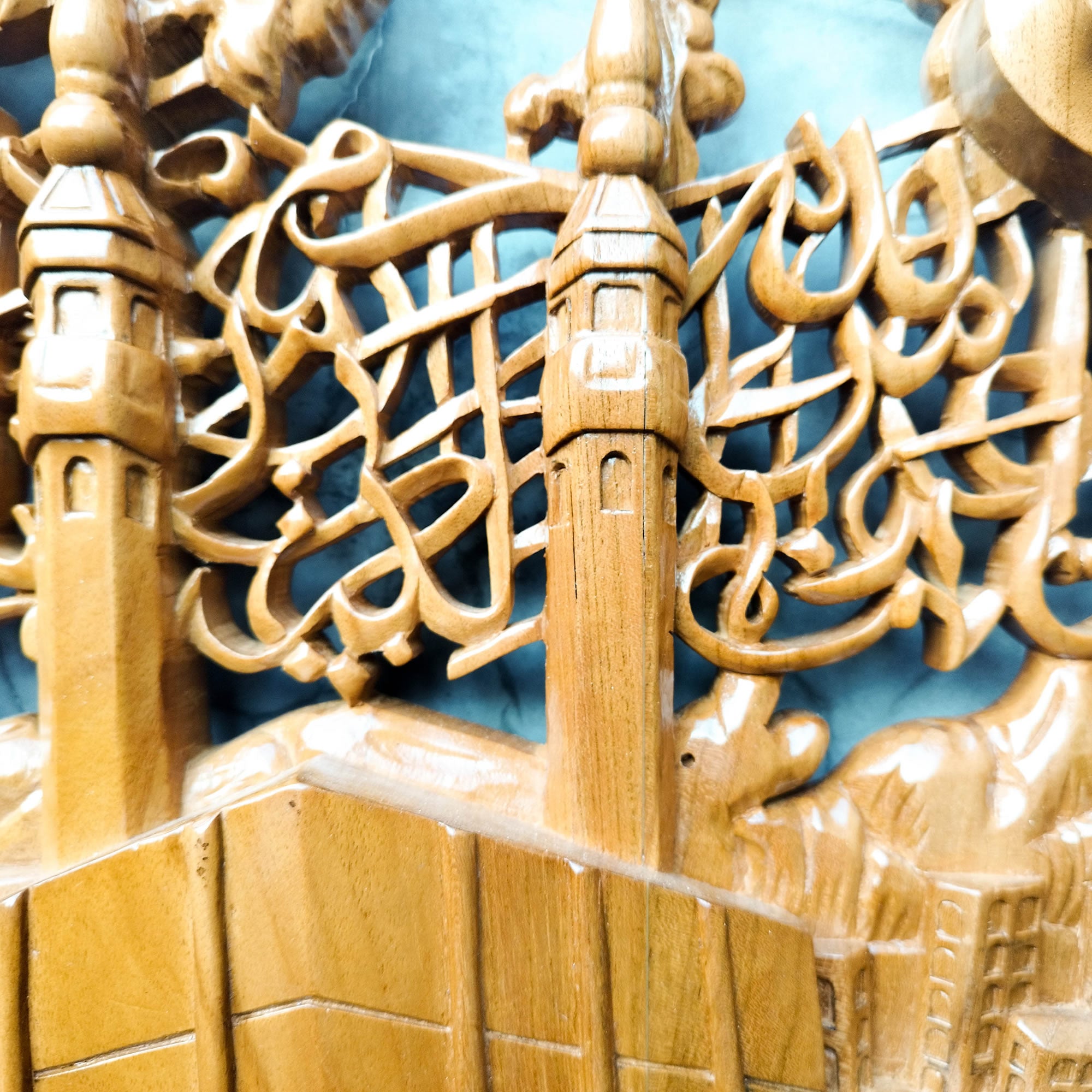 Hand Carved Teakwood Decorative Wall Art Sculpture Islamic Arabian Calligraphy Holi Hajj Tawaf Kabaa | Rare Antique Style | A Perfect Gift