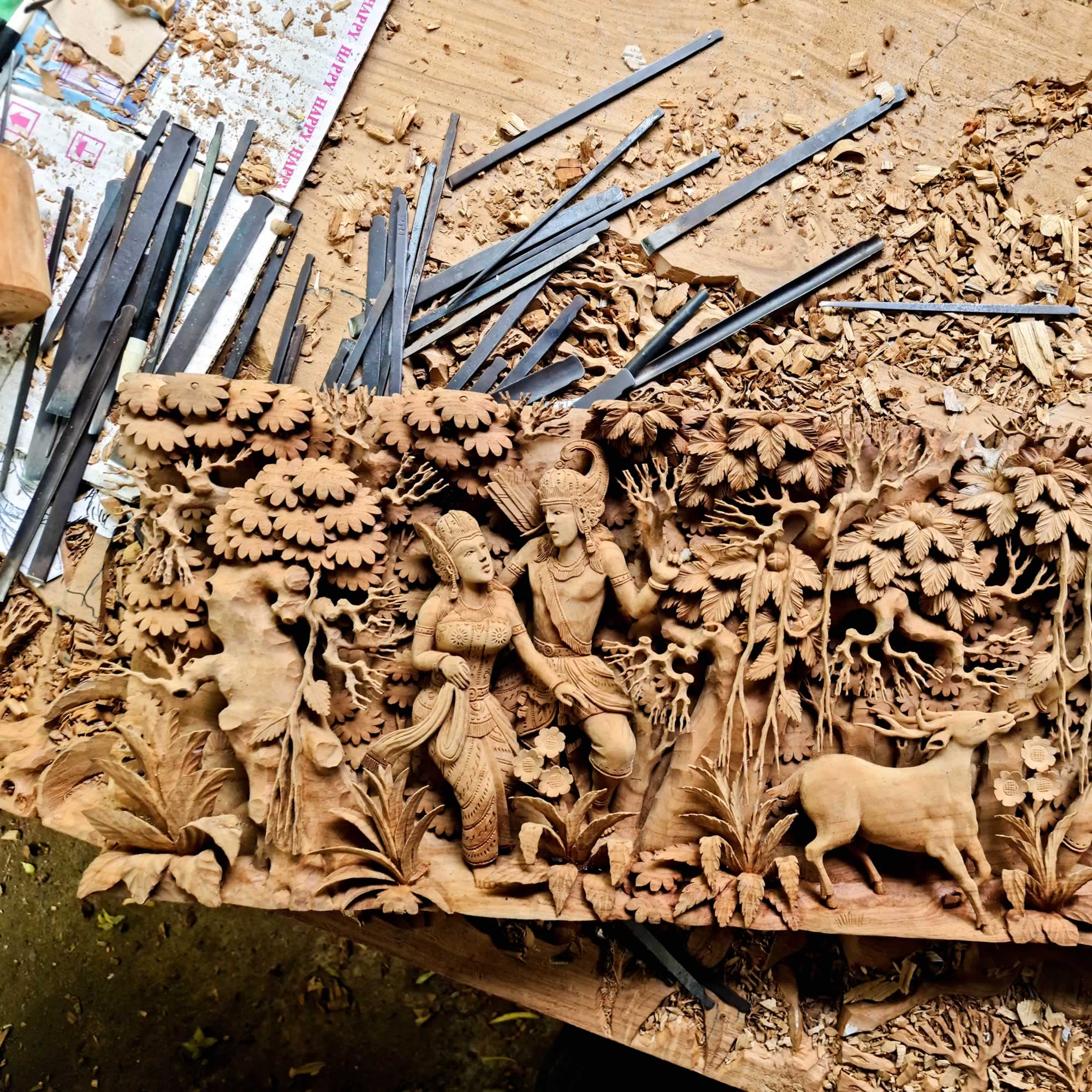 Hand Carved Teakwood Decorative Wall Art Sculpture Ram Sita Hindu Mandir Pooja Ramayana easternada