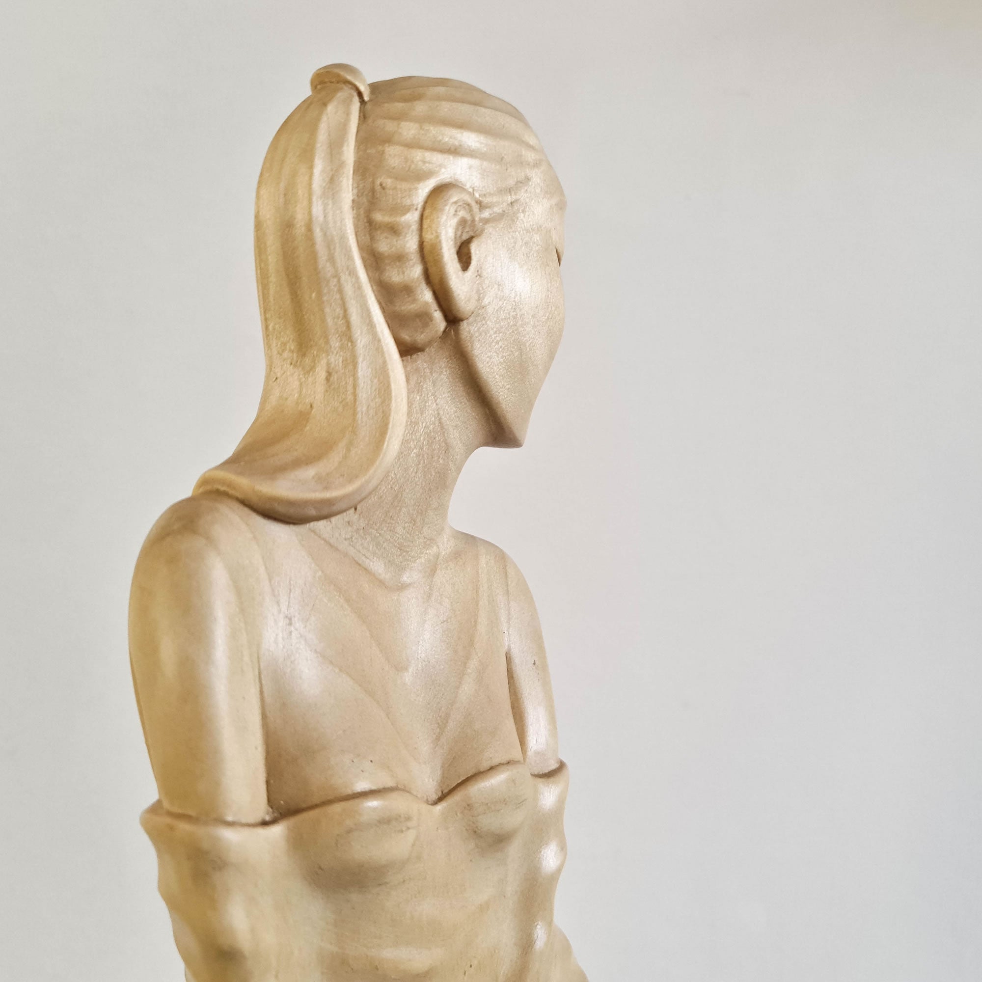 "Lady Chatterley" is a tale of repression, lust, and sexual liberation set in post-World War I France. This beautiful hand-carved sculpture has been hand-crafted by our skilled carvers using the rarest tulip white wood. Its intricate carving is detailed to perfection and is a true masterpiece to grace any interior space. It certainly can be used as a unique gift for a loved one to express your deeper love.