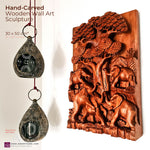 African Elephants by Oak Hand-Carved Wooden Room Decorative Art Sculpture Unique Gift