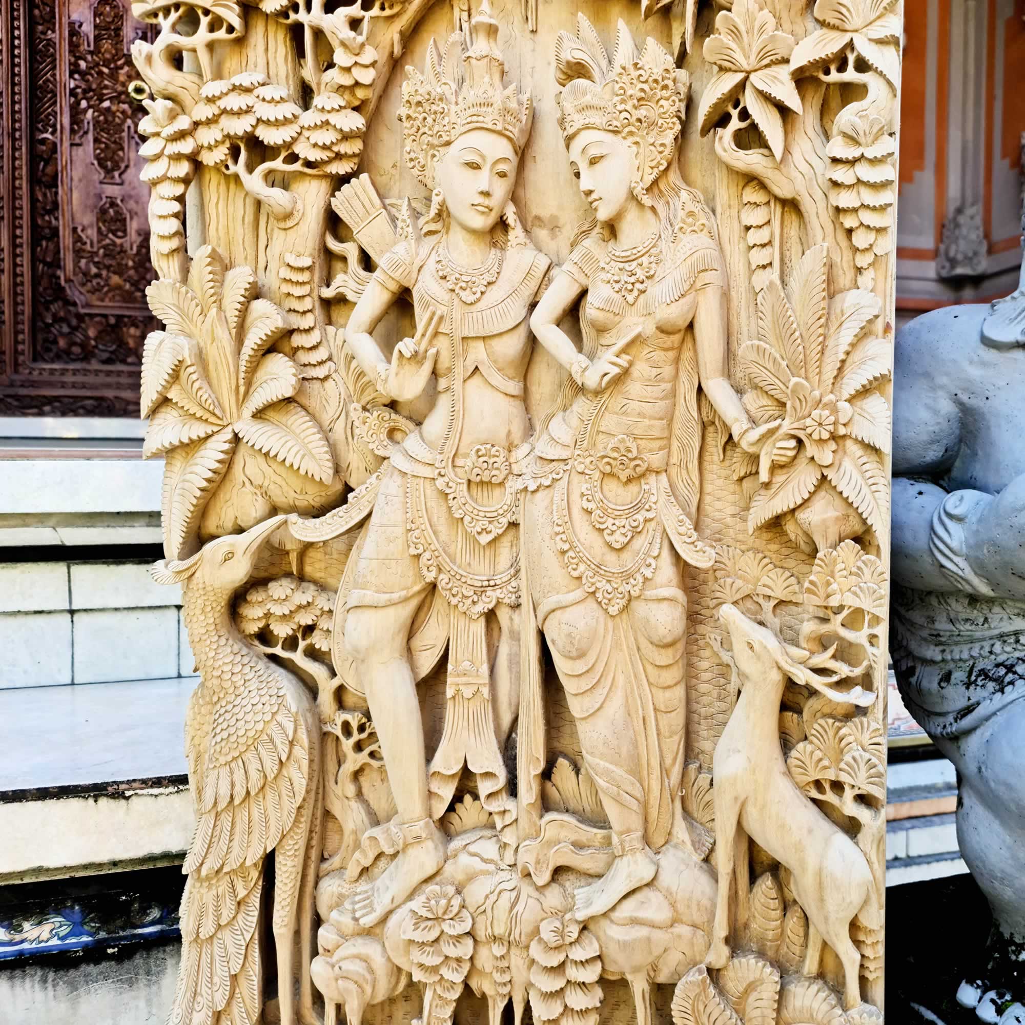 Pre-Order - Ram Sita Hindu Mandir Hand Carved Teakwood Decorative Wall Art Sculpture
