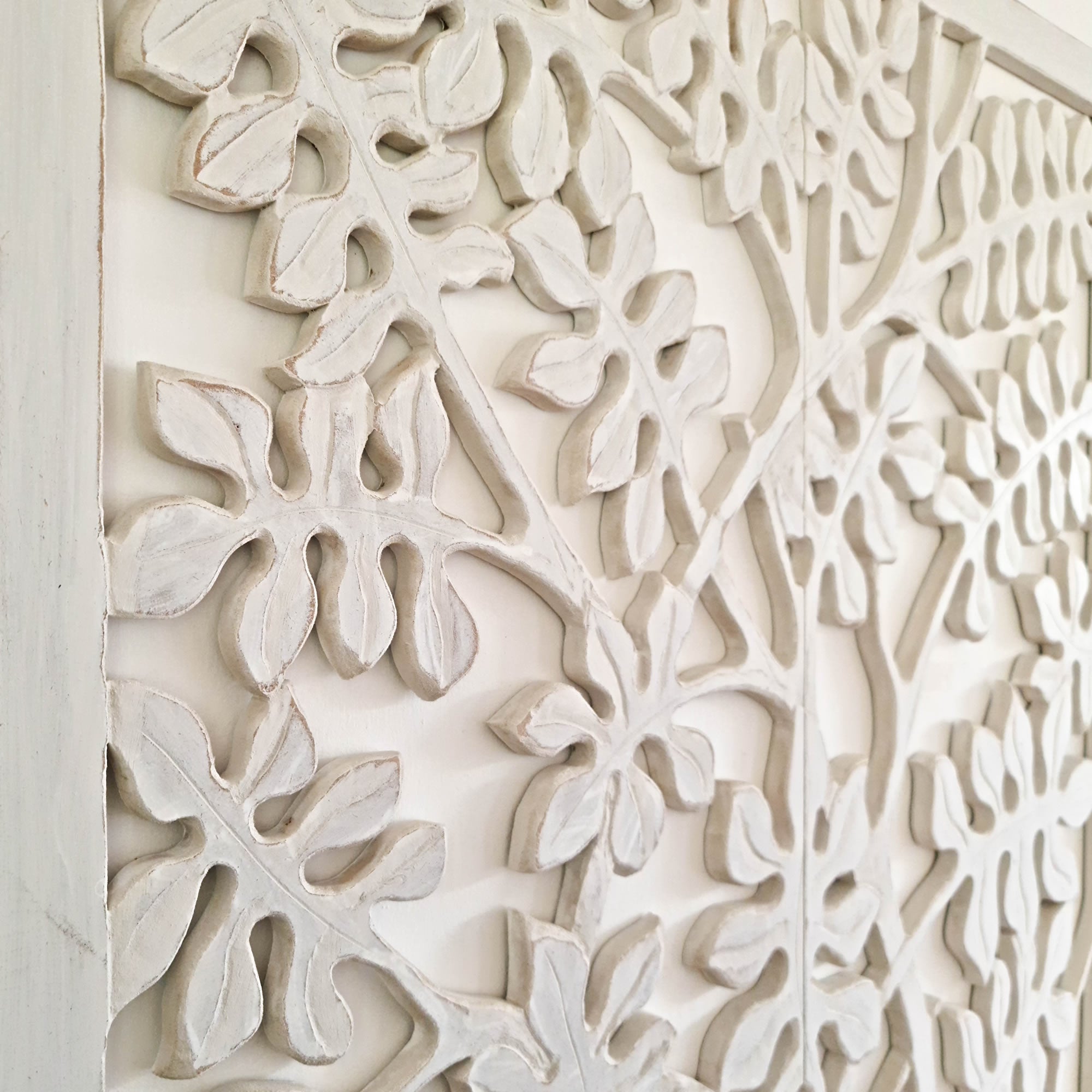 Hand Carved Tree of Life Wooden Sculpture Wall Art Hanging - Distressed Rustic White Shabby Chic Bohemian Boho Style Unique Gift.