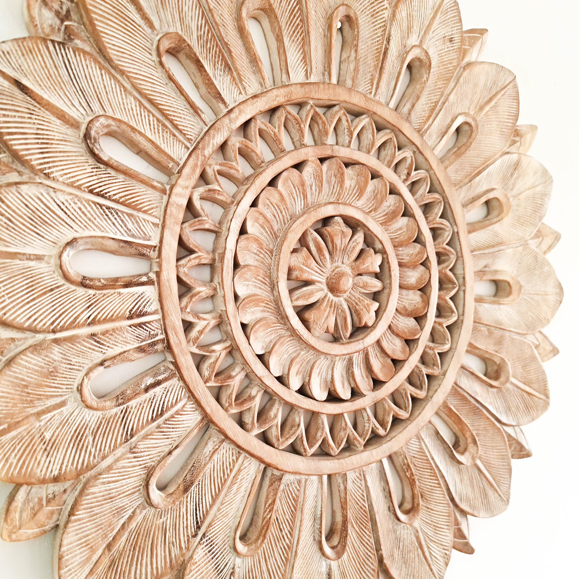 Bohemian Mandala Hand Carved Teakwood Decorative Large Round Wall Art Headboard