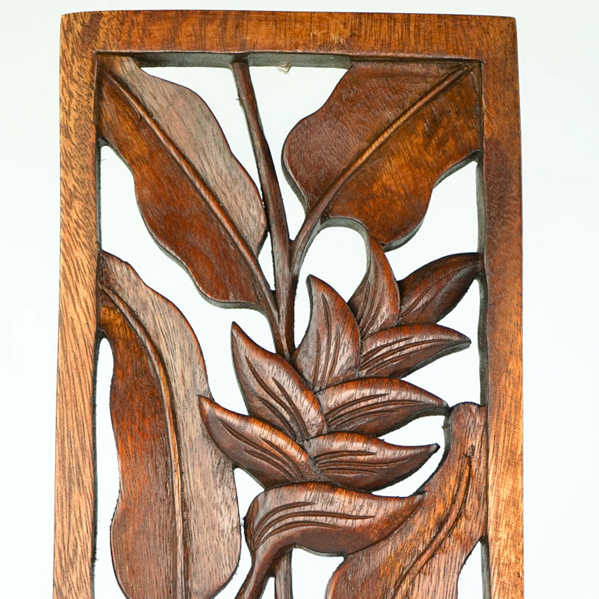 Lilies Lotus Hand-Carved Wooden Room Decorative Wall Art Long Garden Sculpture