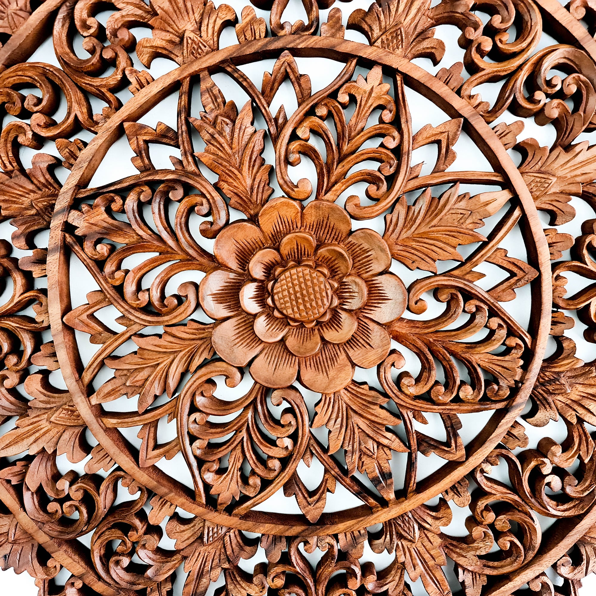 Mandala Hand Carved Teakwood Decorative Large Round Wall Art Headboard
