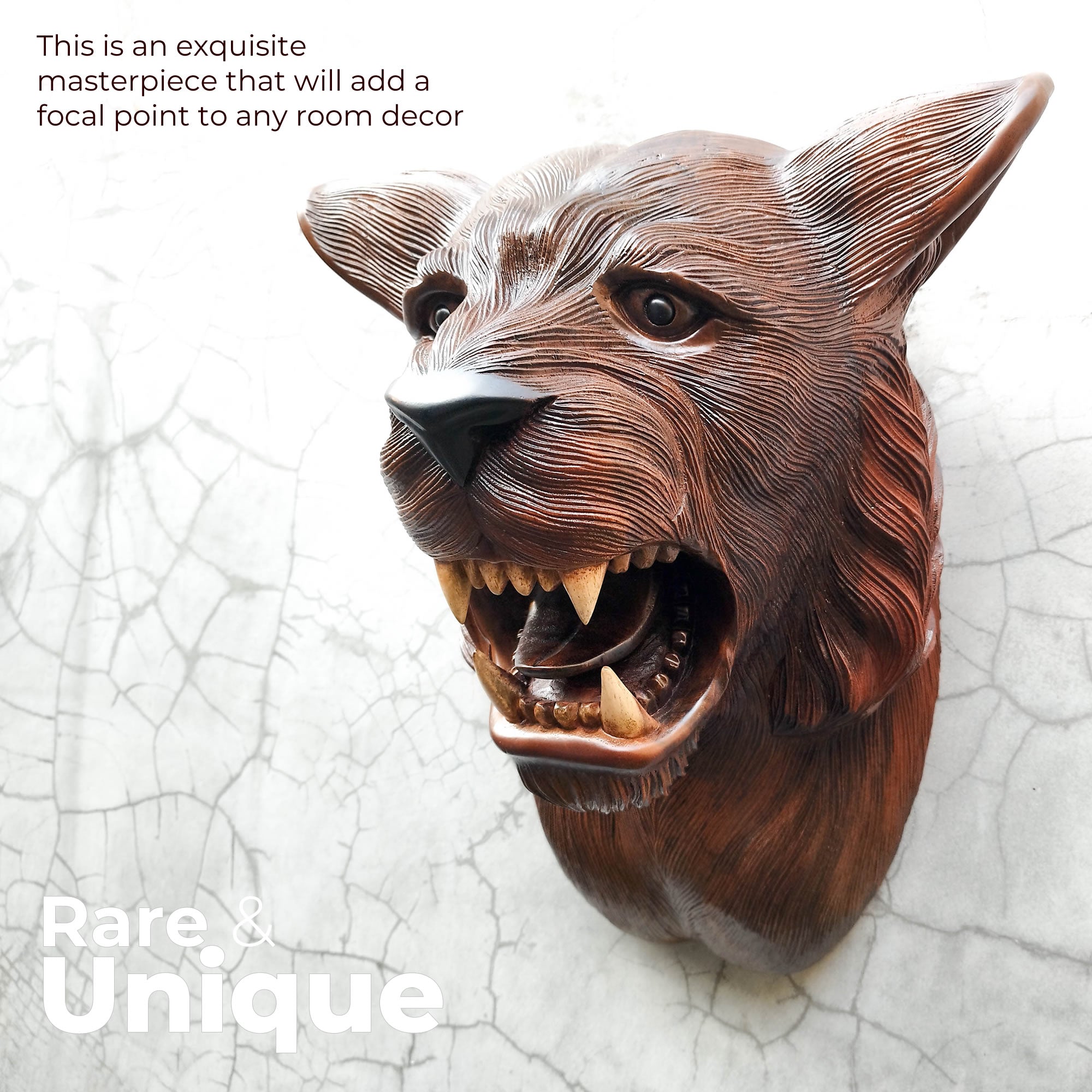 This stunning large hand-carved teakwood decorative African Tiger Lion head wall sculpture is simply amazing. Carved out of solid wood by hand with intricate details. This certainly will be an eye-catching feature in any room and a talking point.