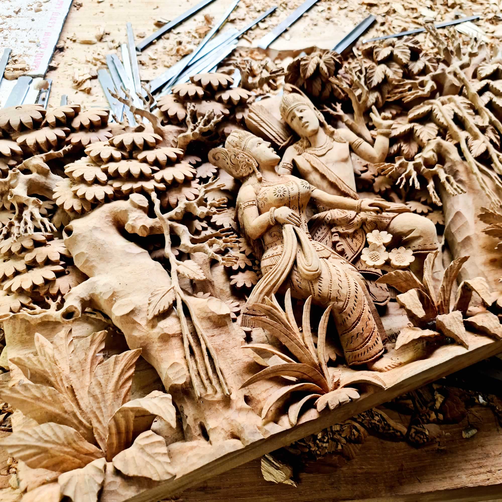 Hand Carved Teakwood Decorative Wall Art Sculpture Ram Sita Hindu Mandir Pooja Ramayana easternada