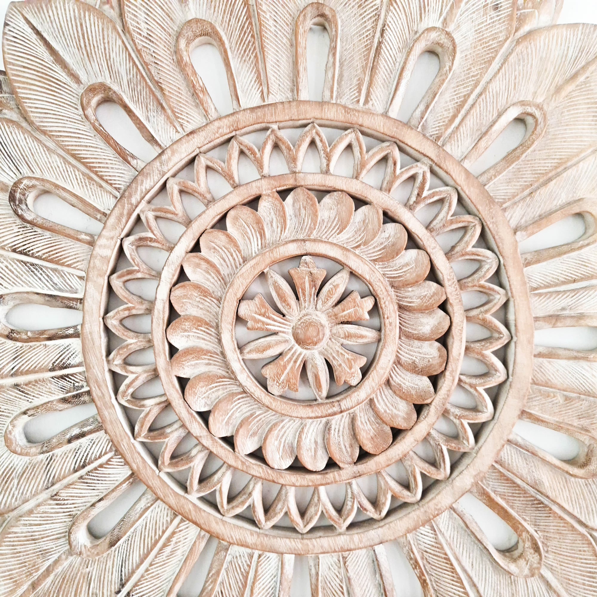 Bohemian Mandala Hand Carved Teakwood Decorative Large Round Wall Art Headboard