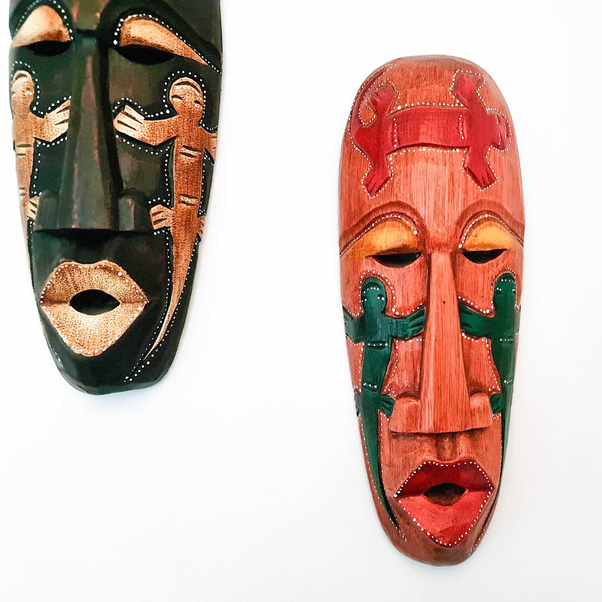 Hawaiian Tiki Afro Mask Wall Hanging - Hand Carved painted wooden Tropical Aboriginal decoration