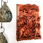 African Elephants by Oak Hand-Carved Wooden Room Decorative Art Sculpture Unique Gift