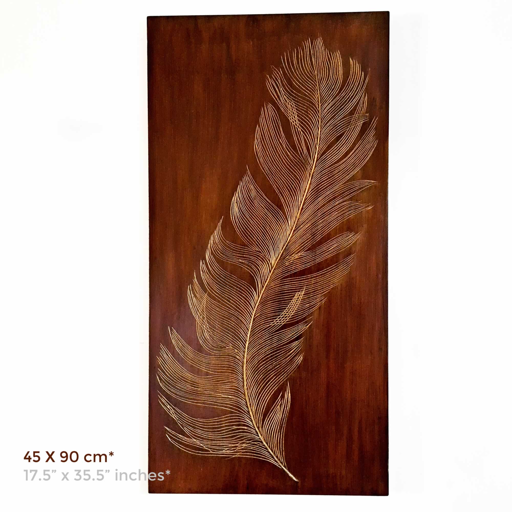 Golden Feather - Hand Carved Wooden Decorative Wall Art Sculpture Bohemian Wall Room Hanging Decor Easternada