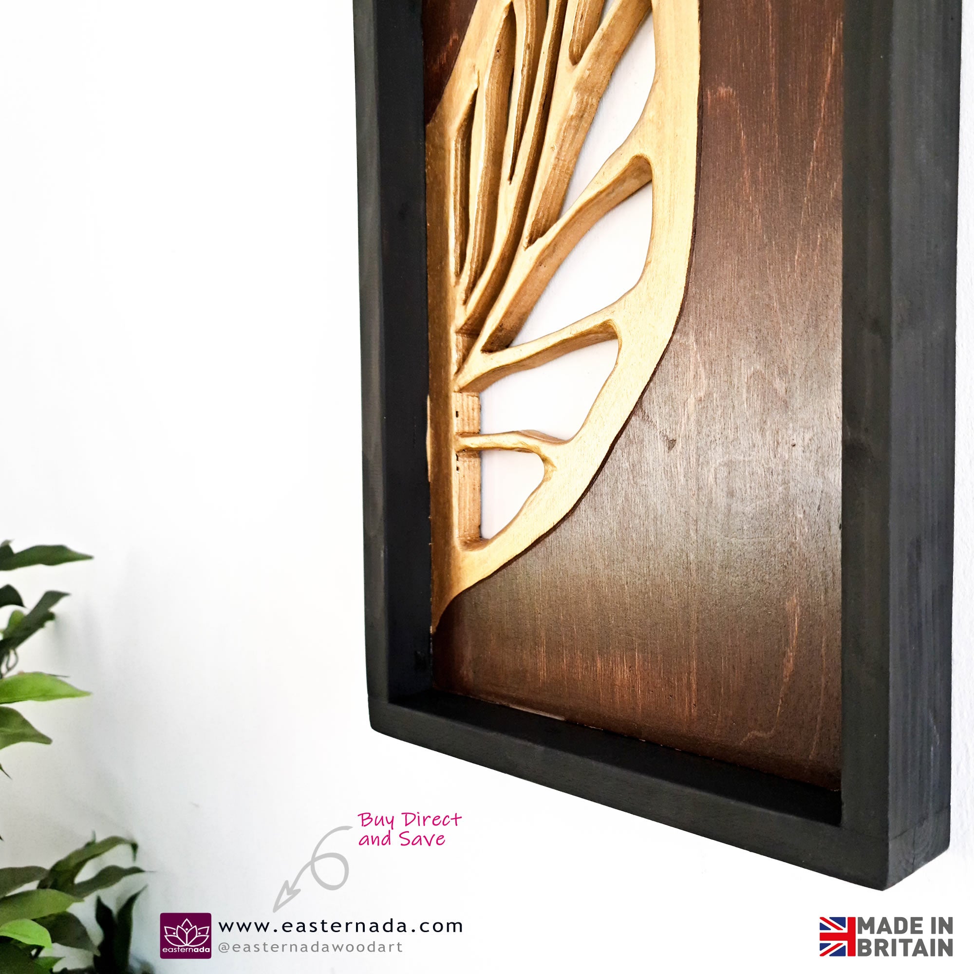 Golden Leaves Long - Handmade Carved Decoration Wooden Wall Art Gift Easternada #easternadawoodart