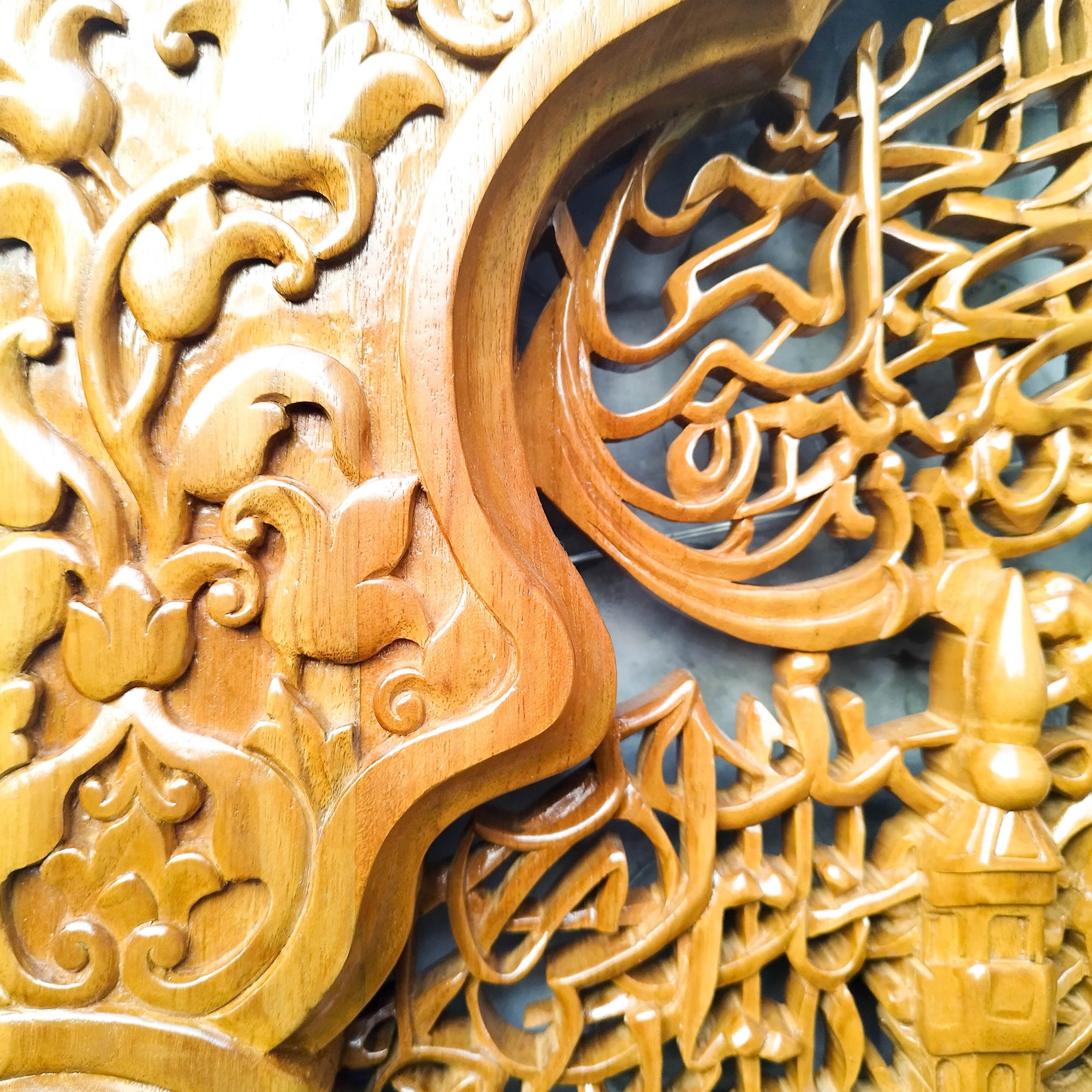 Hand Carved Teakwood Decorative Wall Art Sculpture Islamic Arabian Calligraphy Holi Hajj Tawaf Kabaa | Rare Antique Style | A Perfect Gift