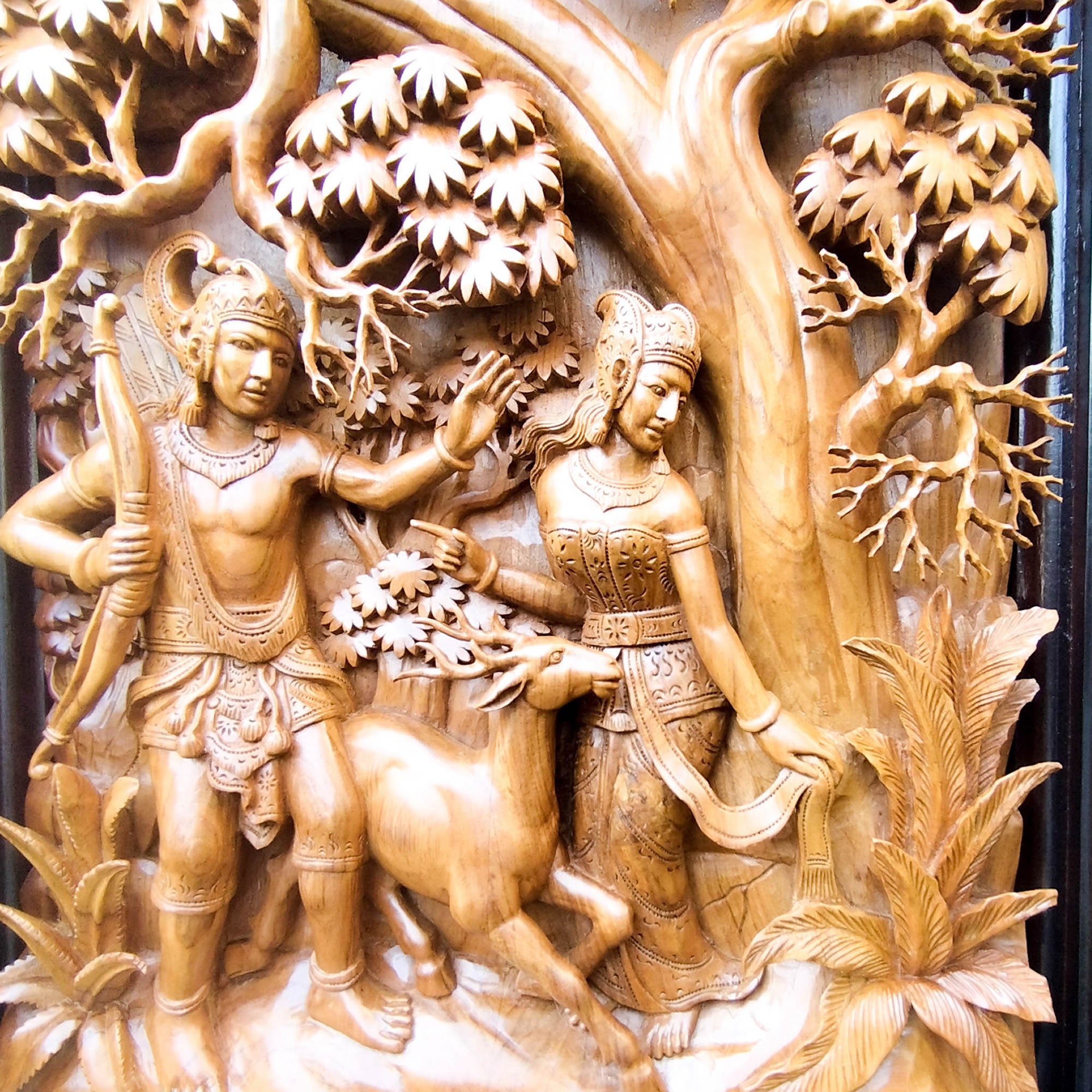 Hand Carved Teakwood Decorative Wall Art Sculpture Ram Sita Hindu Mandir