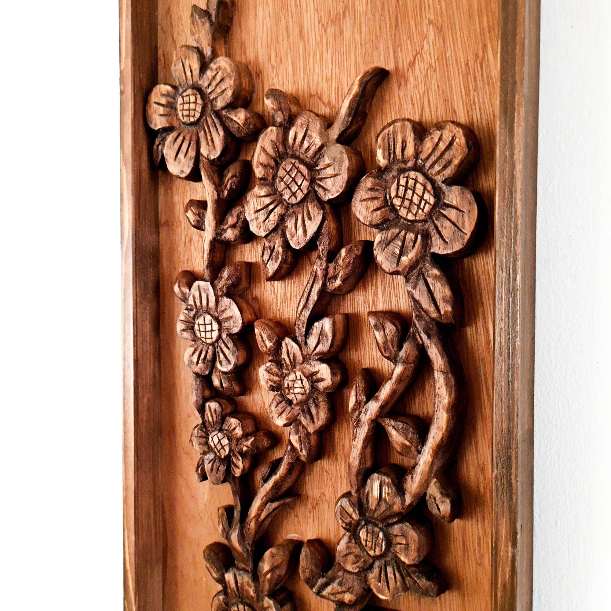 Antique Style Flowers Carved Wooden Decorative Wall Art Garden Flowers Nature easternada