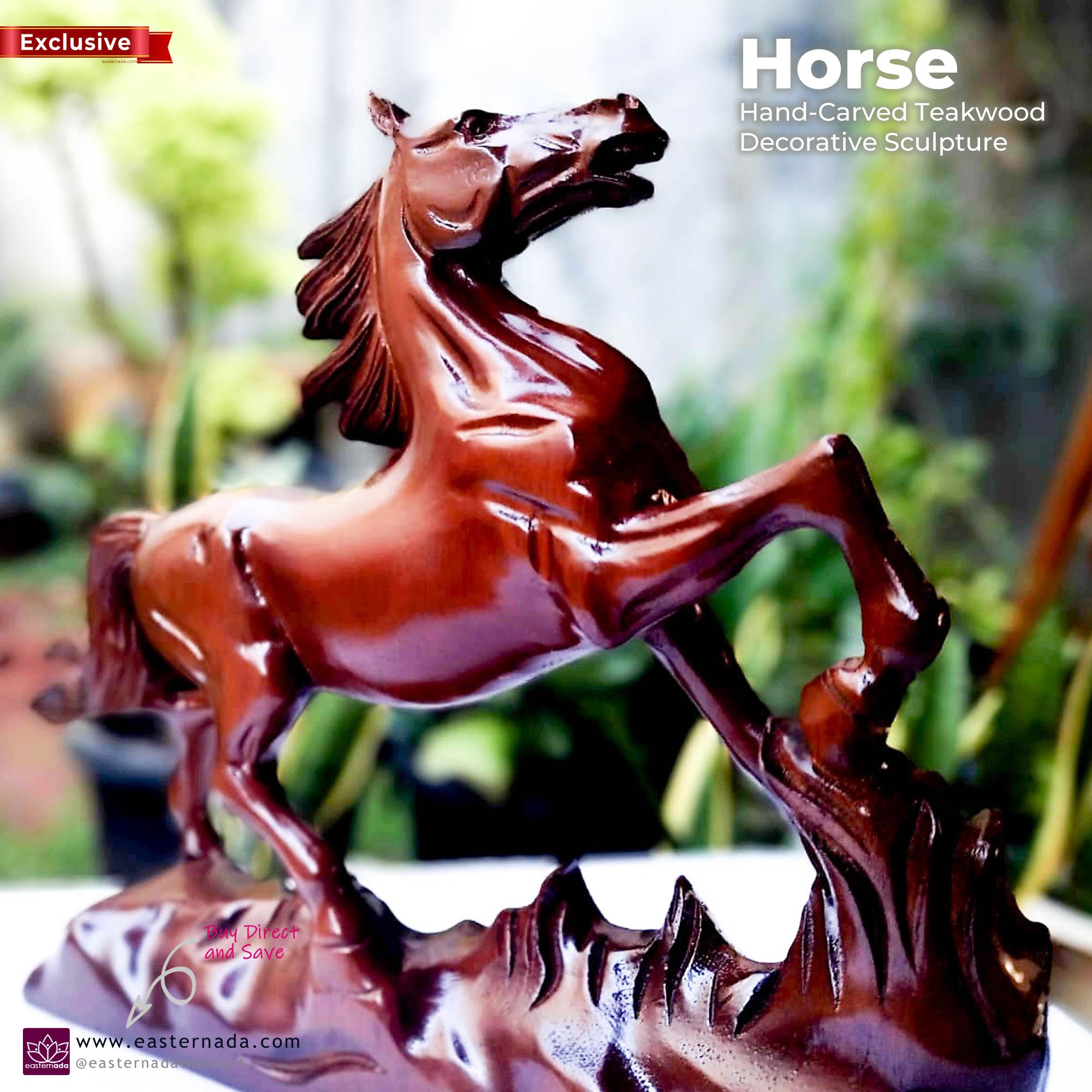 Horse Hand Carved Decorative Teakwood Sculpture Unique Gift