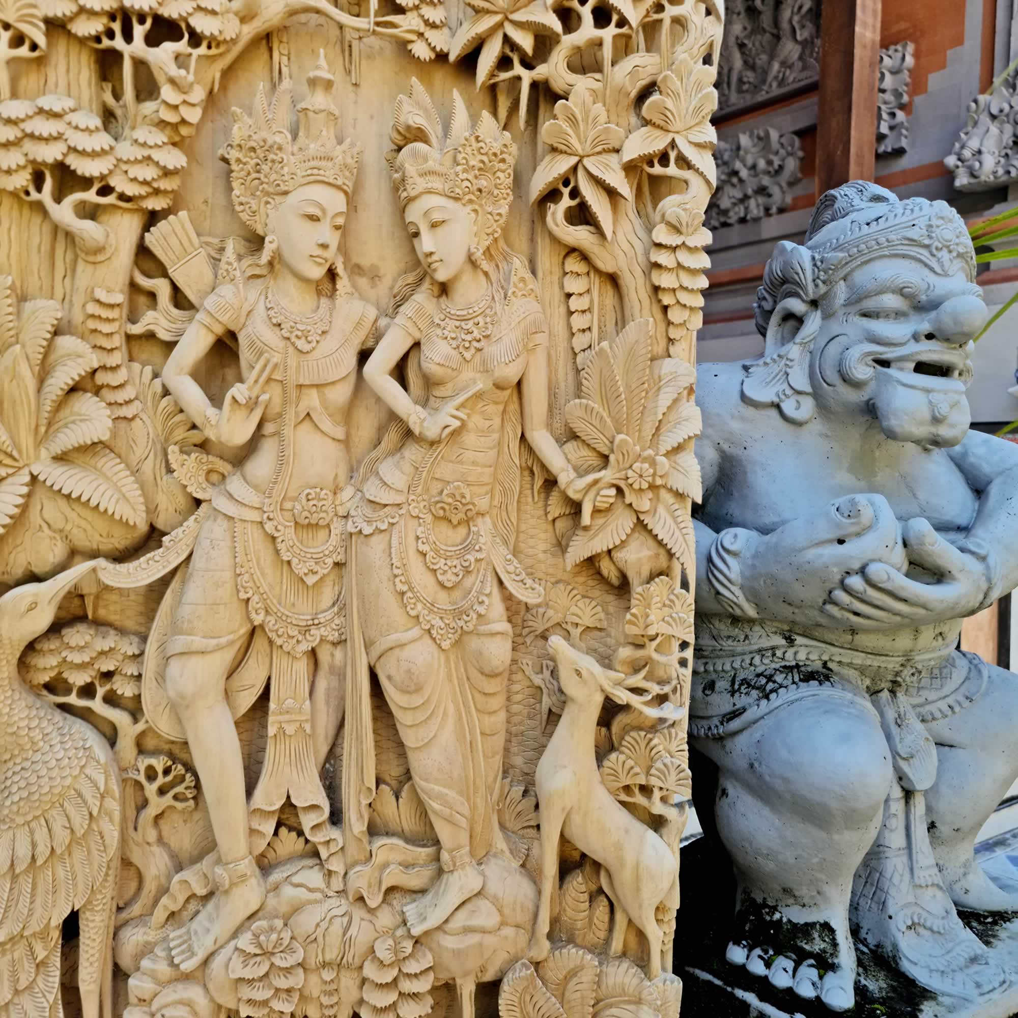 Pre-Order - Ram Sita Hindu Mandir Hand Carved Teakwood Decorative Wall Art Sculpture