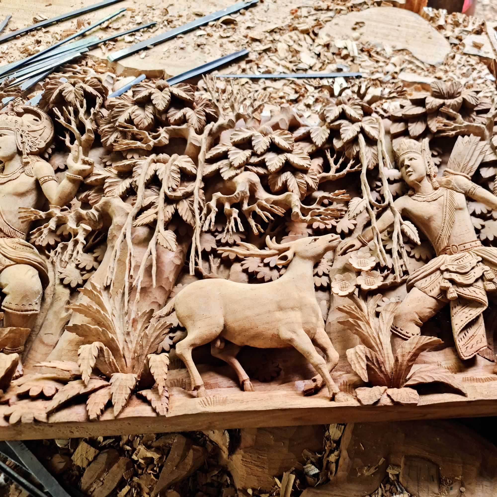 Hand Carved Teakwood Decorative Wall Art Sculpture Ram Sita Hindu Mandir Pooja Ramayana easternada