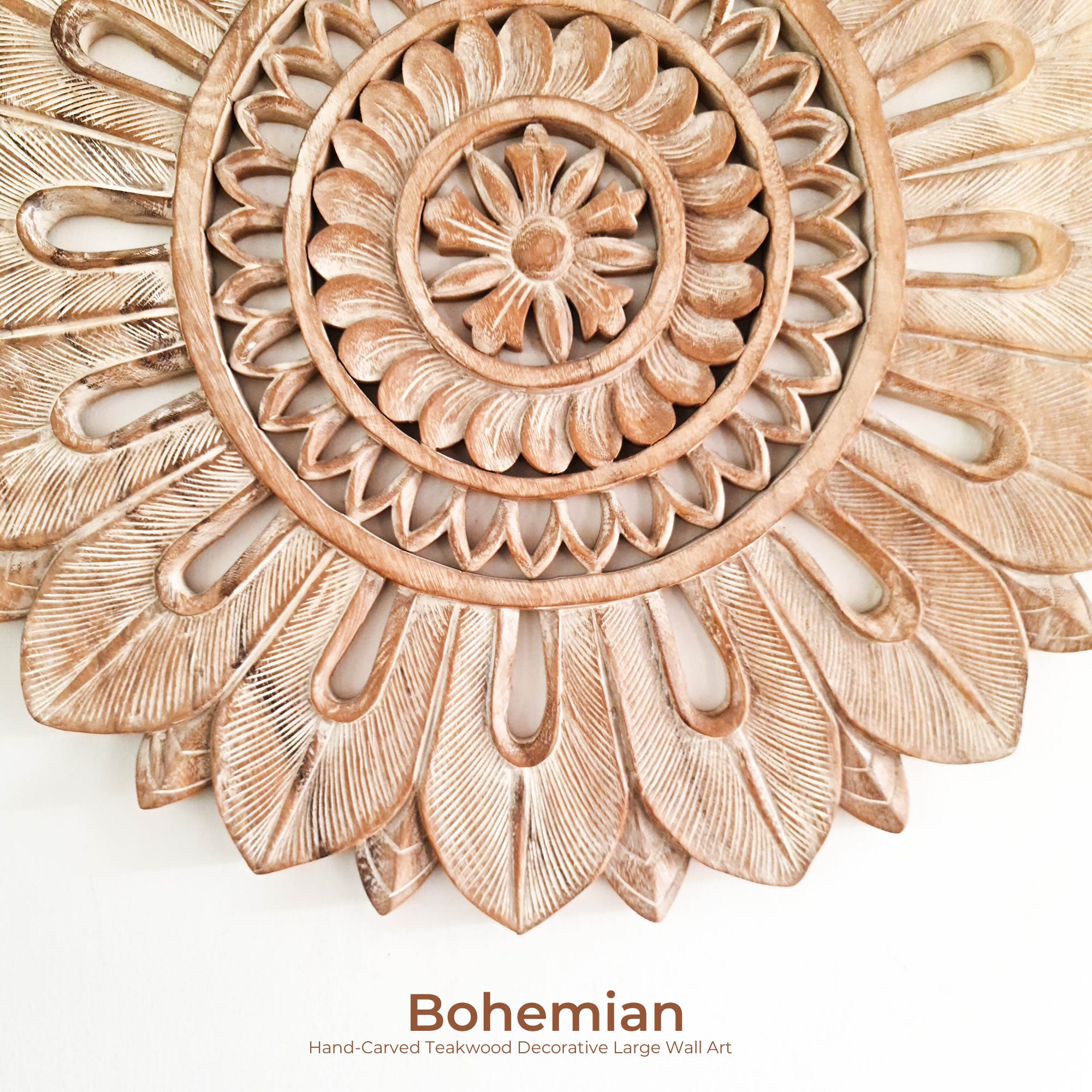 Bohemian Mandala Hand Carved Teakwood Decorative Large Round Wall Art Headboard