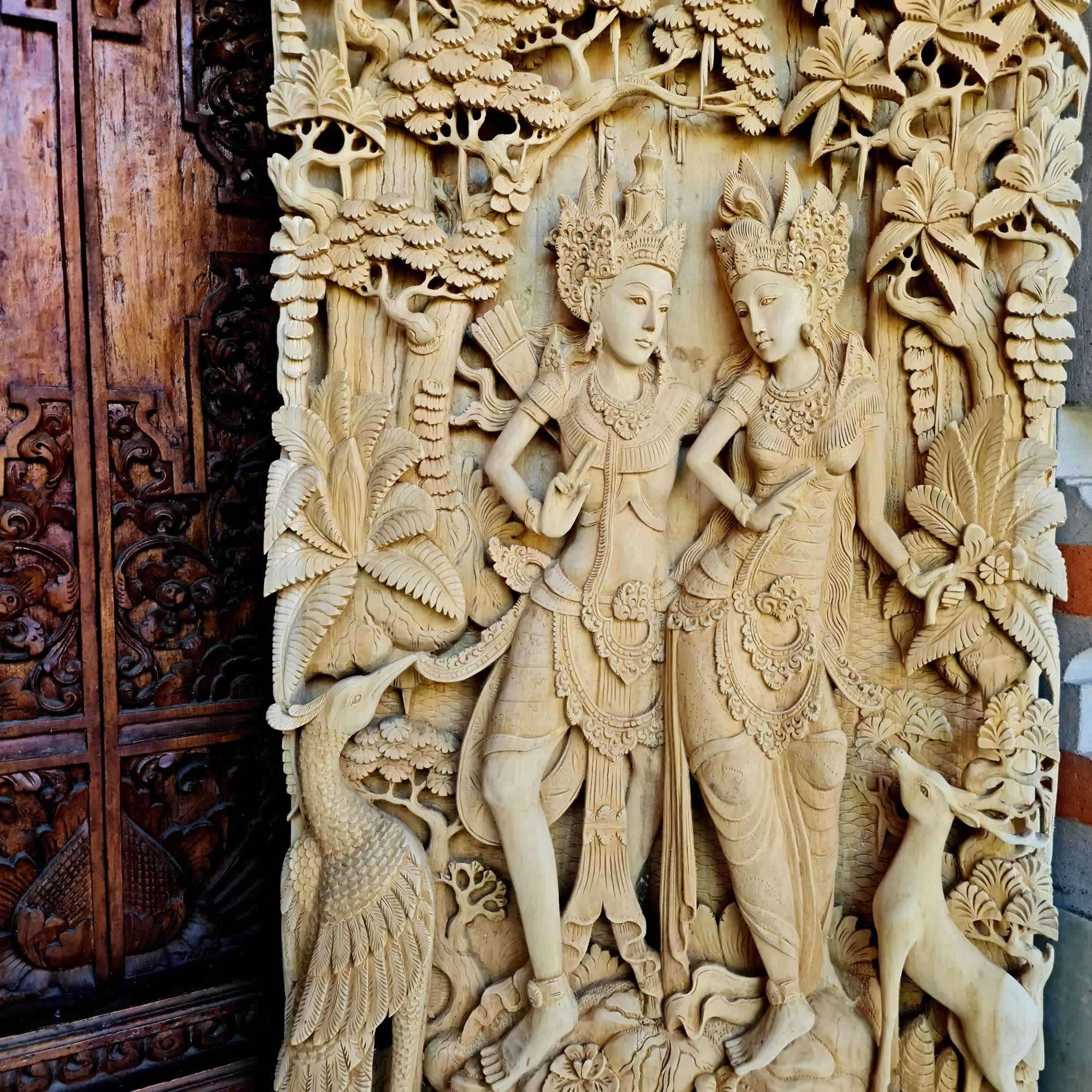 Pre-Order - Ram Sita Hindu Mandir Hand Carved Teakwood Decorative Wall Art Sculpture