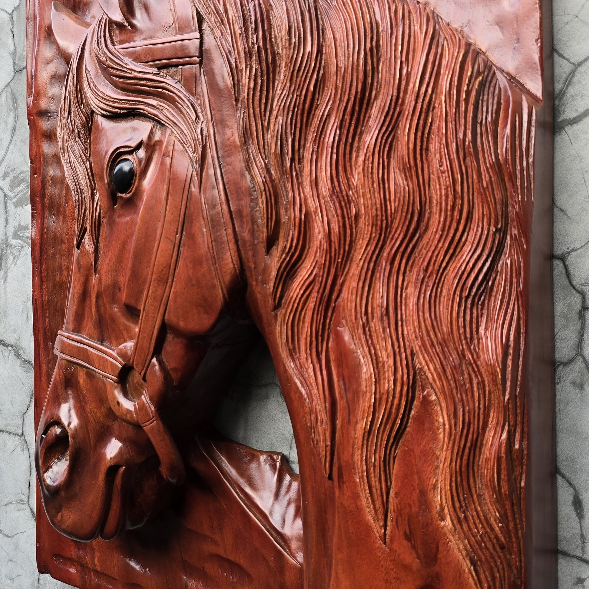 Wooden relief of a horse's head, Sculpture Wall Art Decoration