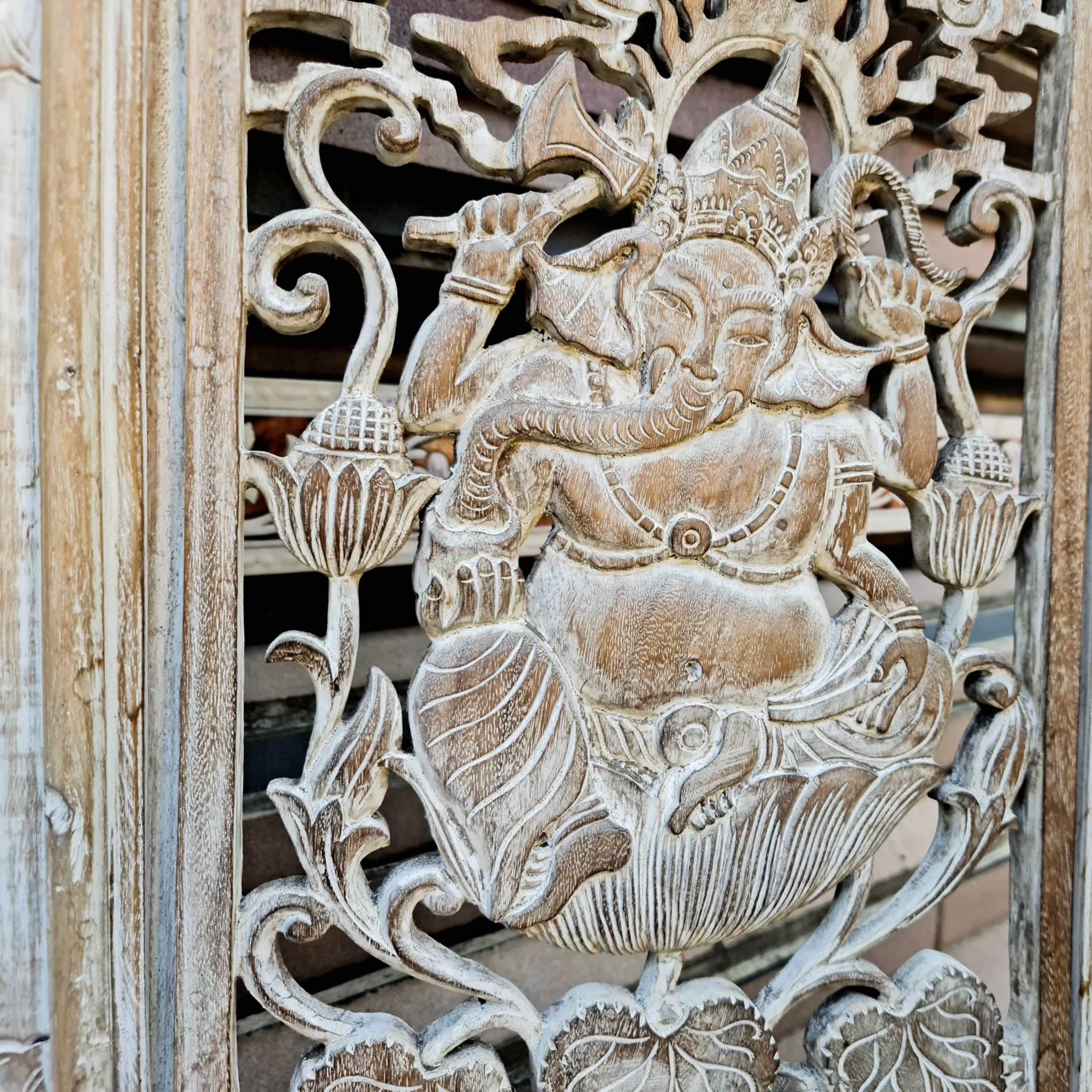 Hand-carved Distressed White Antique Style Decorative Wall Art Sculpture Ganesha Hindu Mandir