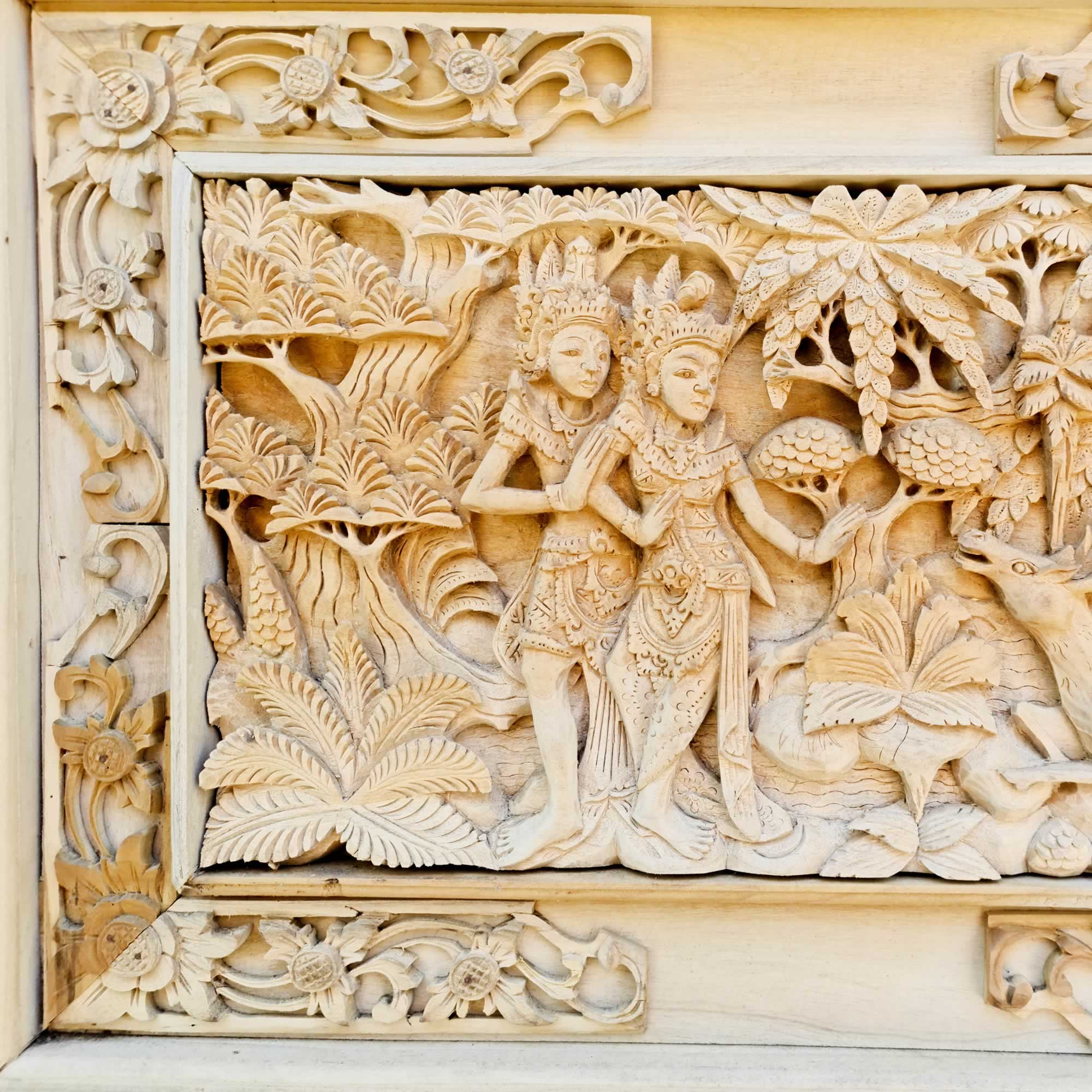 Hand Carved Teakwood Decorative Wall Art Sculpture Ram Sita Hindu Mandir