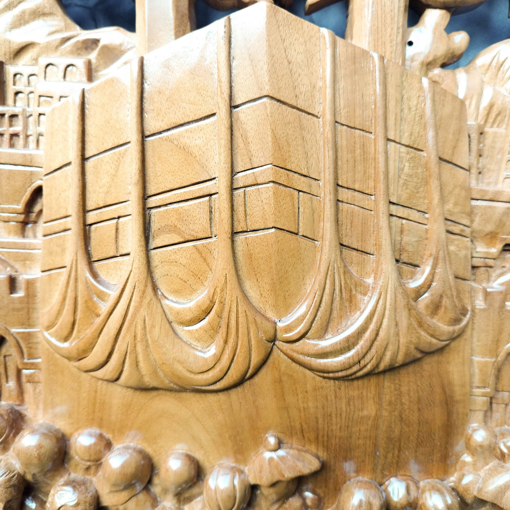 Hand Carved Teakwood Decorative Wall Art Sculpture Islamic Arabian Calligraphy Holi Hajj Tawaf Kabaa | Rare Antique Style | A Perfect Gift