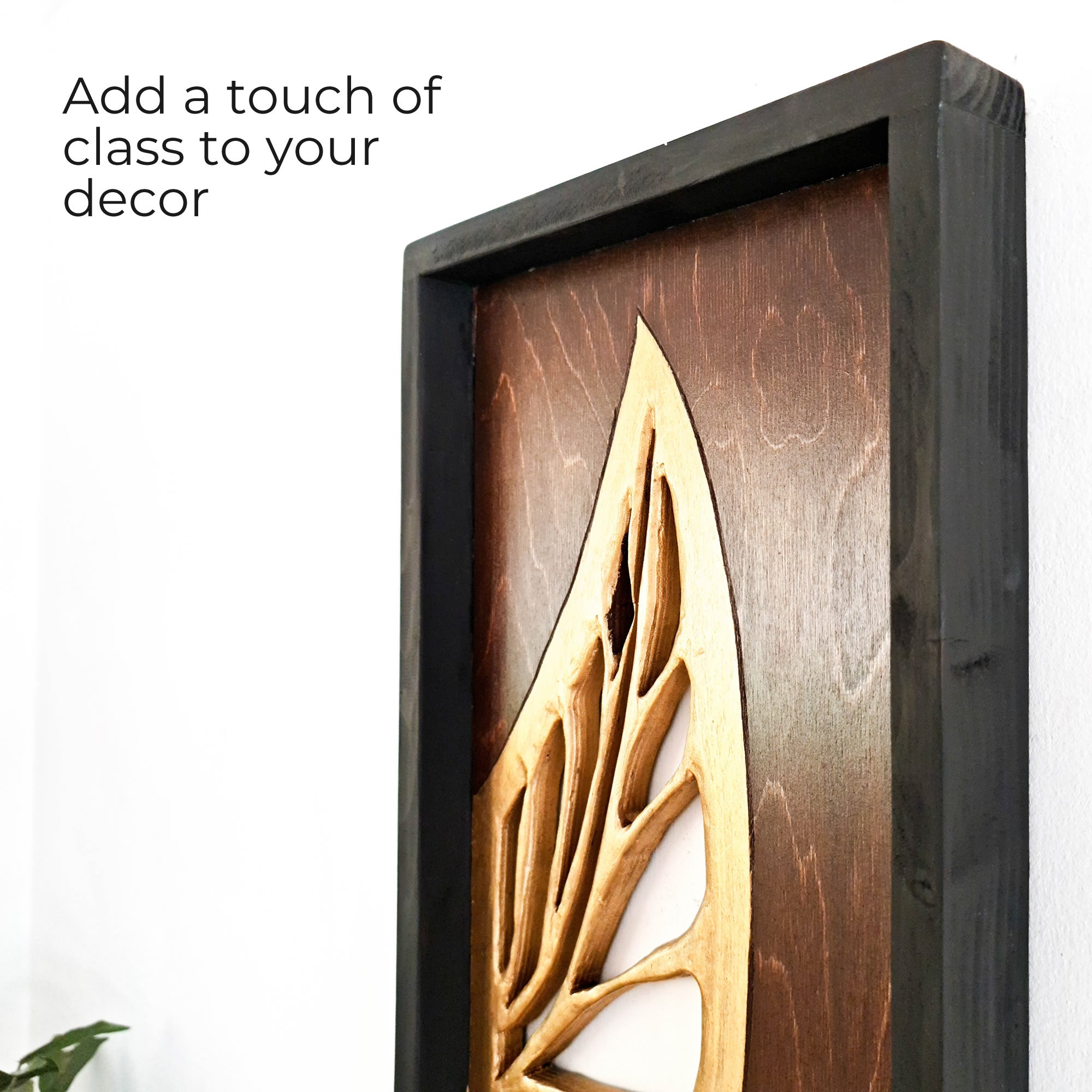 Golden Leaves Long - Handmade Carved Decoration Wooden Wall Art Gift Easternada #easternadawoodart