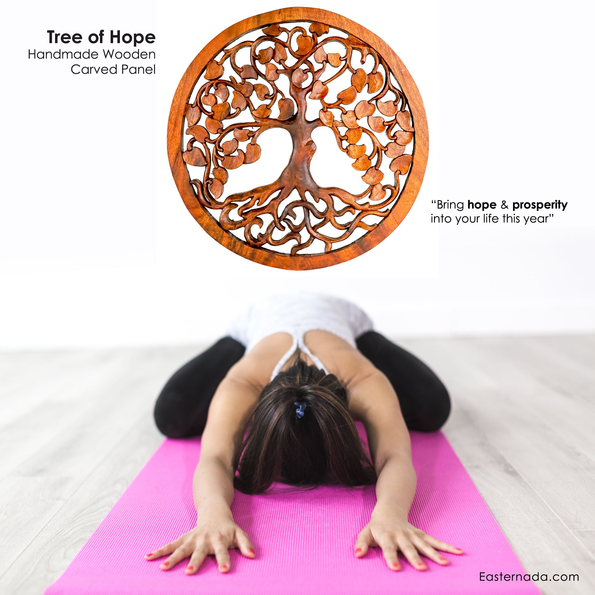 Panneau décoratif en bois sculpté à la main Arbre de l'espoir