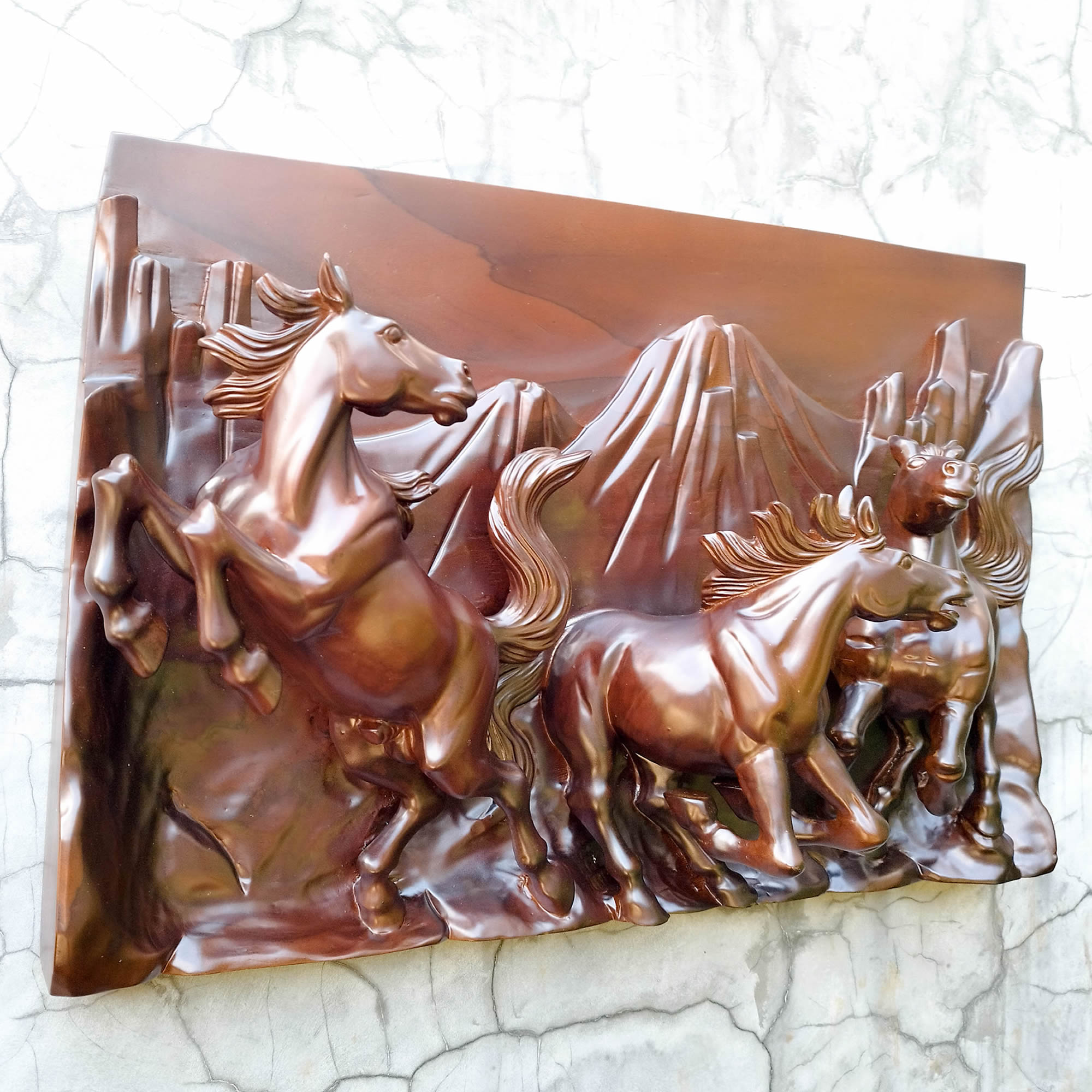 Hand Carved Teakwood Wild Running Horses Stallion Decorative Sculpture Wall Art. This stunning hand-carved running horse teakwood sculpture wall art is simply breathtaking, unique, and one-off.