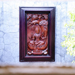 Hindu Goddess Laxmi Hand-Carved Teakwood Decorative Sculpture Mandir Wall Art
